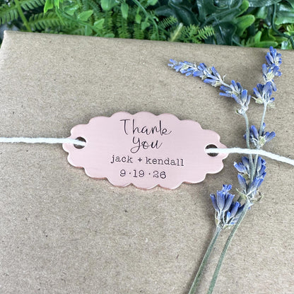 Custom Hand Stamped Brass Gift Tag: Personalized Wedding Favor