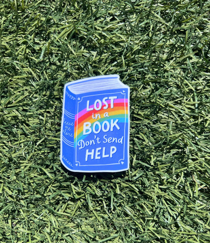 Book Lover Sticker, Lost in a Book Rainbow Decal, Water-Resistant Bookish Sticker, Reader Gift, Laptop &amp; Kindle Vinyl