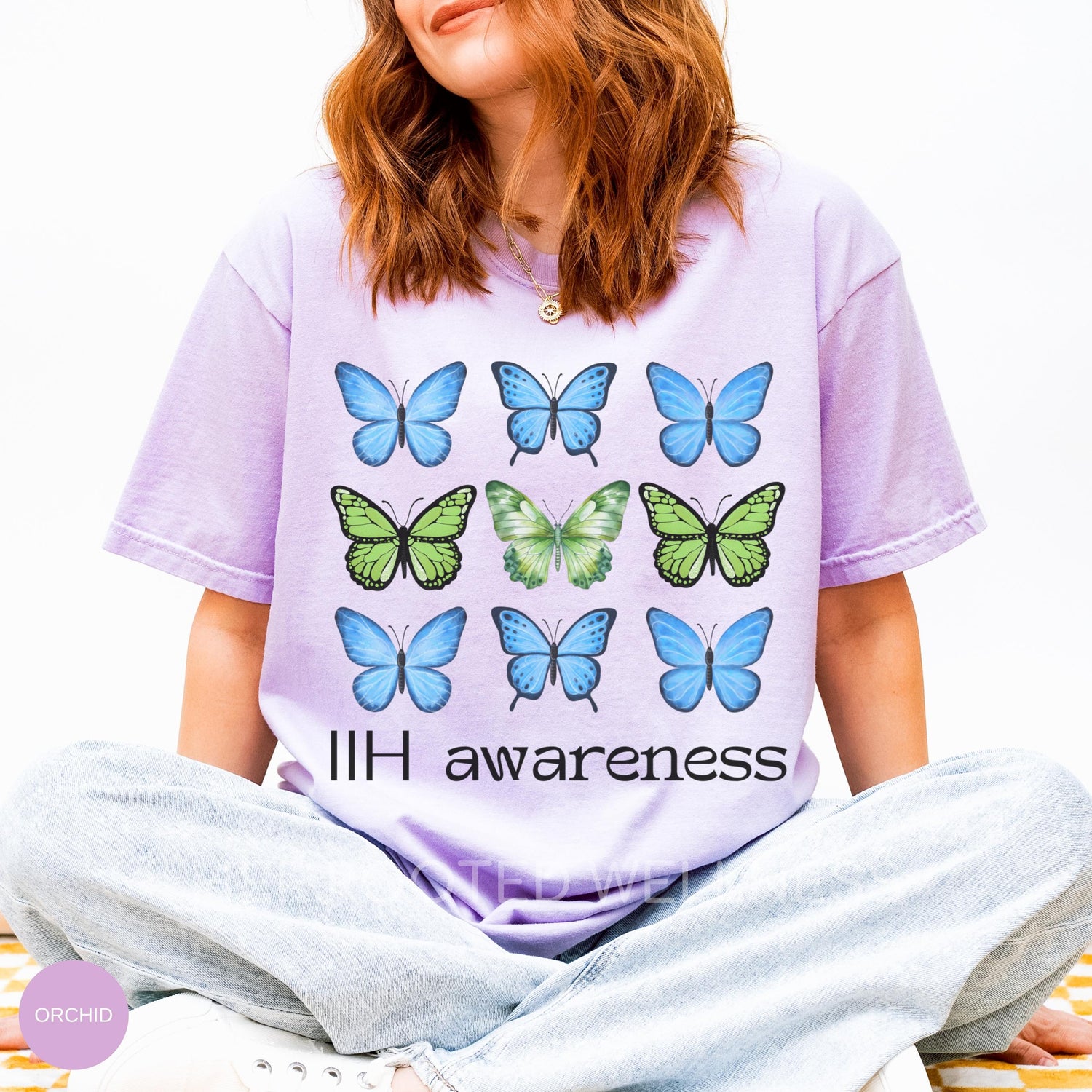 IIH Awareness Shirt | Butterfly Idiopathic Intracranial Hypertension Tee | Comfort Colors Pseudotumor Cerebri Tshirt, Blue Green Ribbon Gift