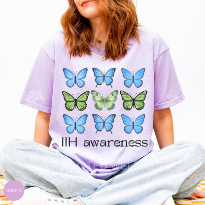 IIH Awareness Shirt | Butterfly Idiopathic Intracranial Hypertension Tee | Comfort Colors Pseudotumor Cerebri Tshirt, Blue Green Ribbon Gift