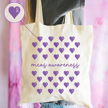 MCAS Awareness Tote Bag | Mast Cell Activation Syndrome Support Gift | Purple Ribbon Canvas Bag | MCA Syndrome Reusable Cotton Grocery Bag