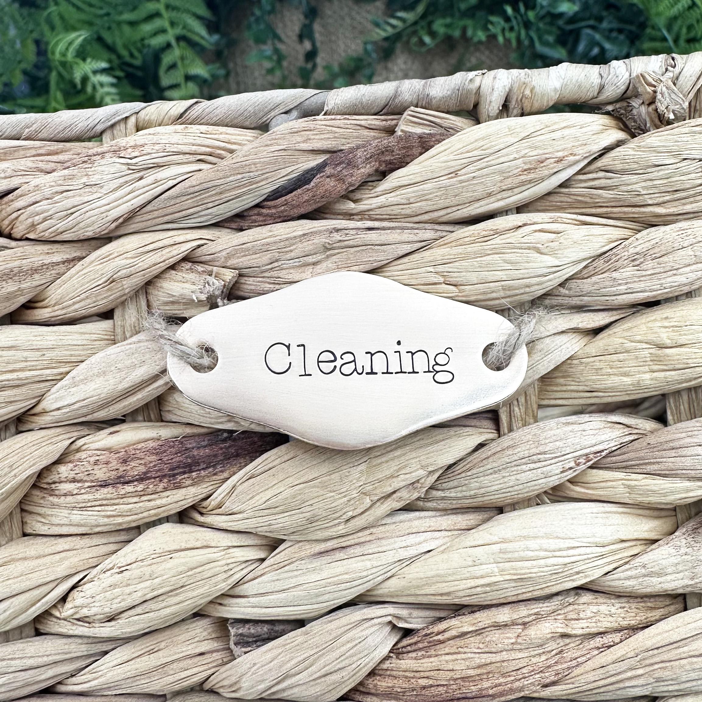 Custom Basket Label: Personalized Hand Stamped Brass or Copper Closet or Pantry Tag