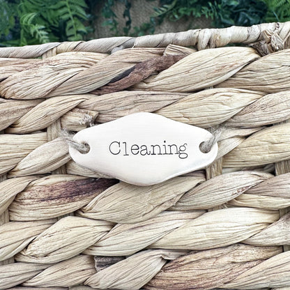 Custom Basket Label: Personalized Hand Stamped Brass or Copper Closet or Pantry Tag