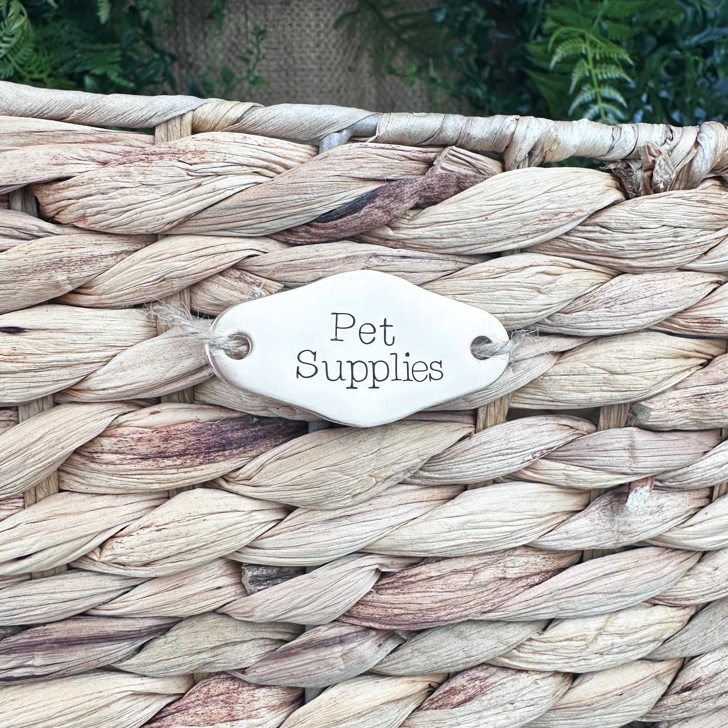 Custom Basket Label: Personalized Hand Stamped Brass or Copper Closet or Pantry Tag