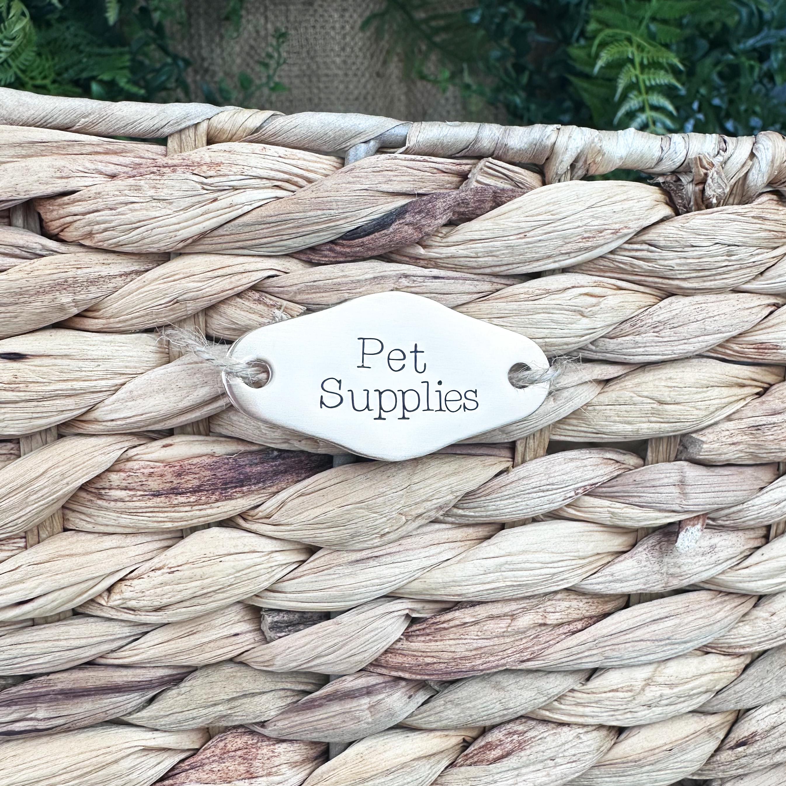 Custom Basket Label: Personalized Hand Stamped Brass or Copper Closet or Pantry Tag