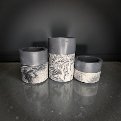 Set of 3 Concrete Tea Light Candle Holders – Gray &amp; Marble Half Design | Modern Minimalist Home Decor | Handmade Cement Candle Set