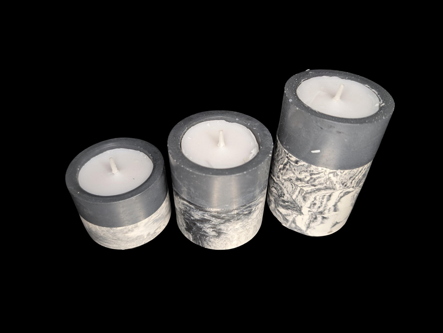 Set of 3 Concrete Tea Light Candle Holders – Gray &amp; Marble Half Design | Modern Minimalist Home Decor | Handmade Cement Candle Set