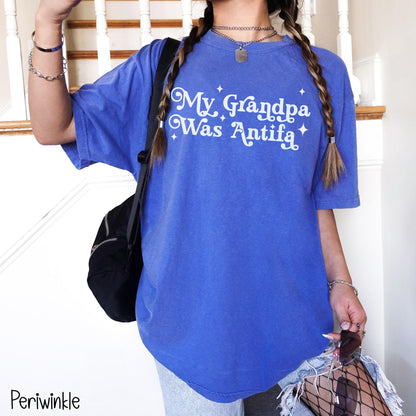 My Grandpa Was Antifa Shirt, Funny Political Graphic Tee, Blue Unisex T-Shirt, Trendy Anti-Fascist Clothing, Casual Statement Top