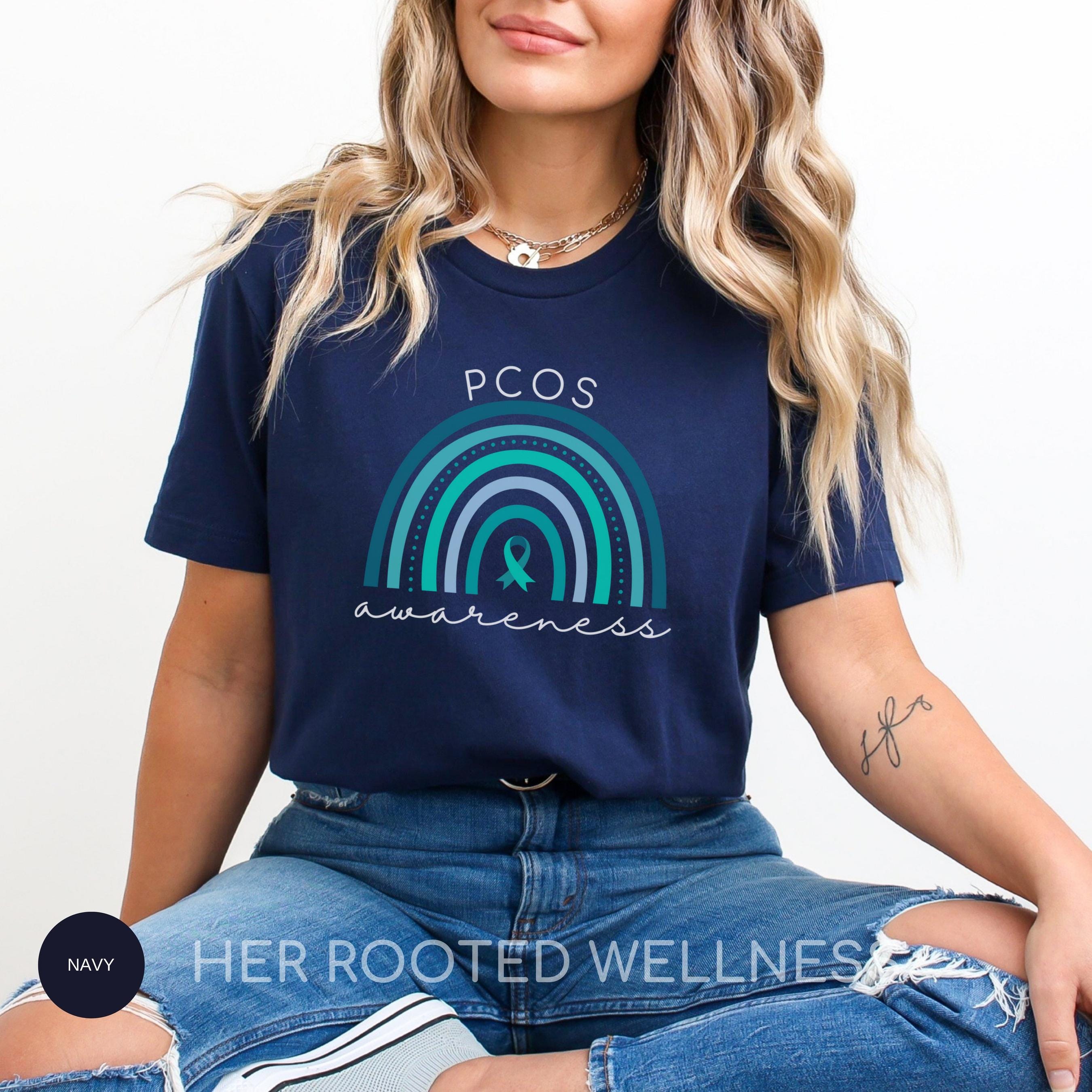 PCOS Teal Rainbow Awareness Shirt | Polycystic Ovary Syndrome T-Shirt | Support Tee | OBGYN Women&amp;
