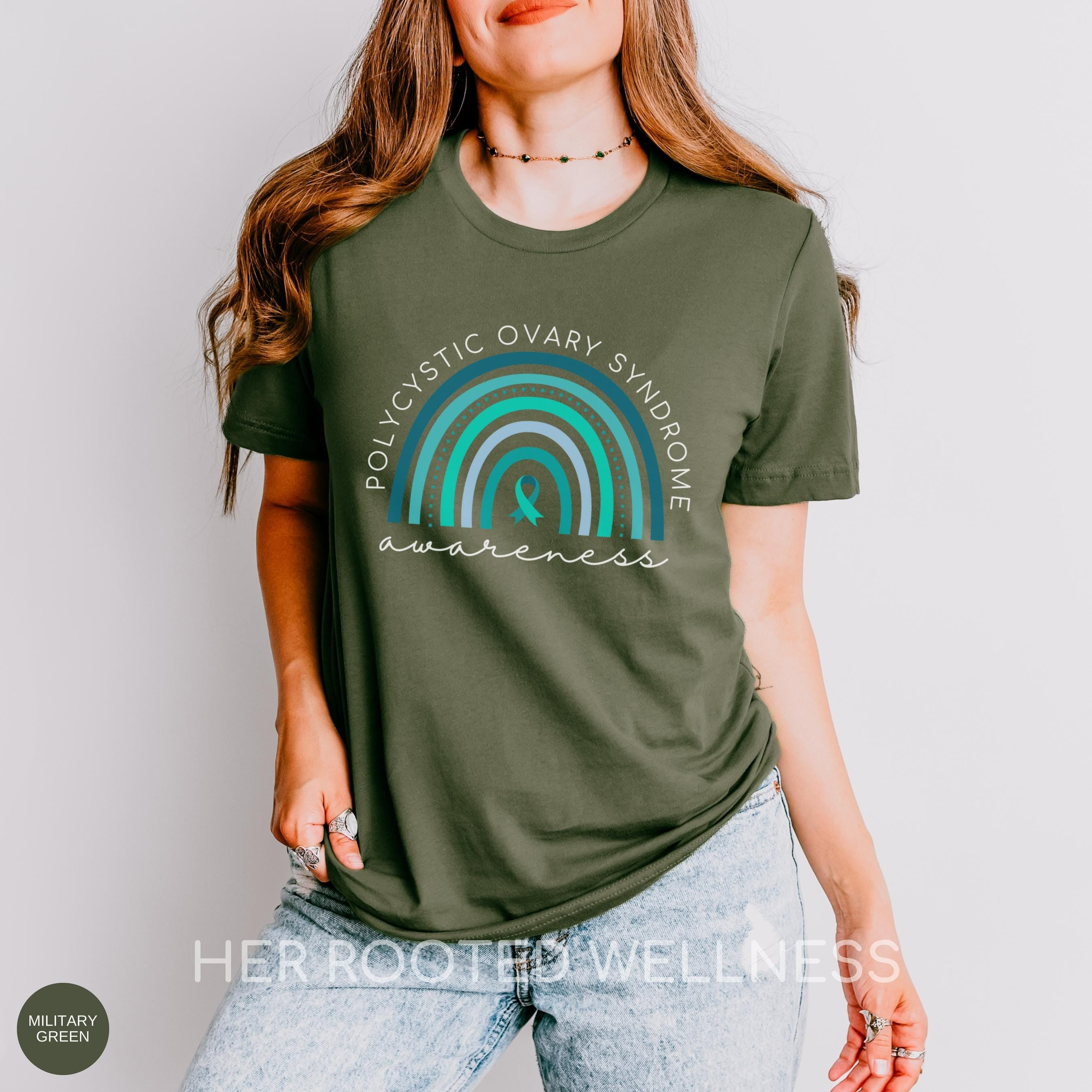 PCOS Rainbow Awareness Shirt | Polycystic Ovary Syndrome T-Shirt | Teal Support | OBGYN Women&amp;