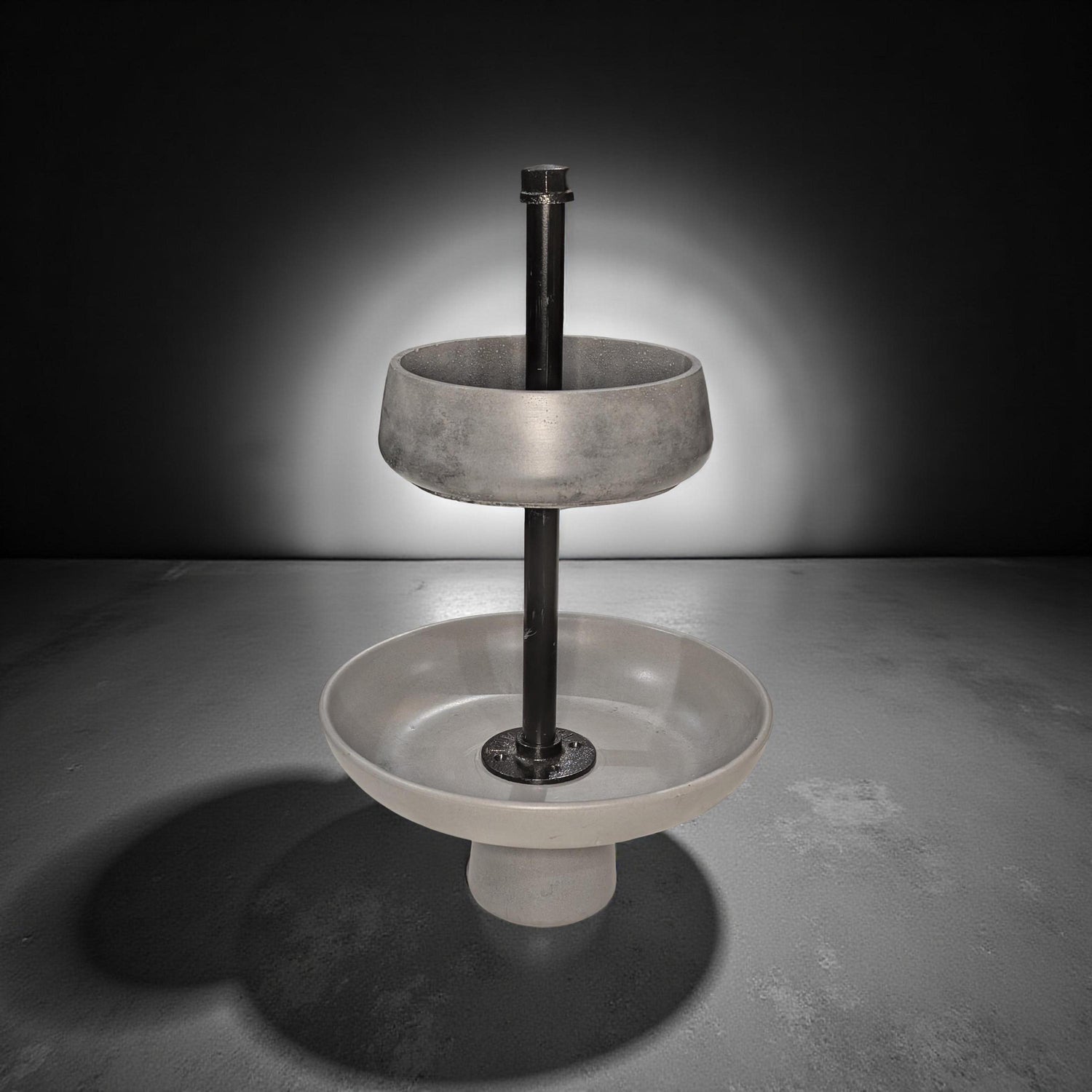 Handmade Concrete Tiered Tray with Adjustable Top | 19&amp;quot; Tall Modern Industrial Display Stand | 2-Tier Concrete Bowl Organizer