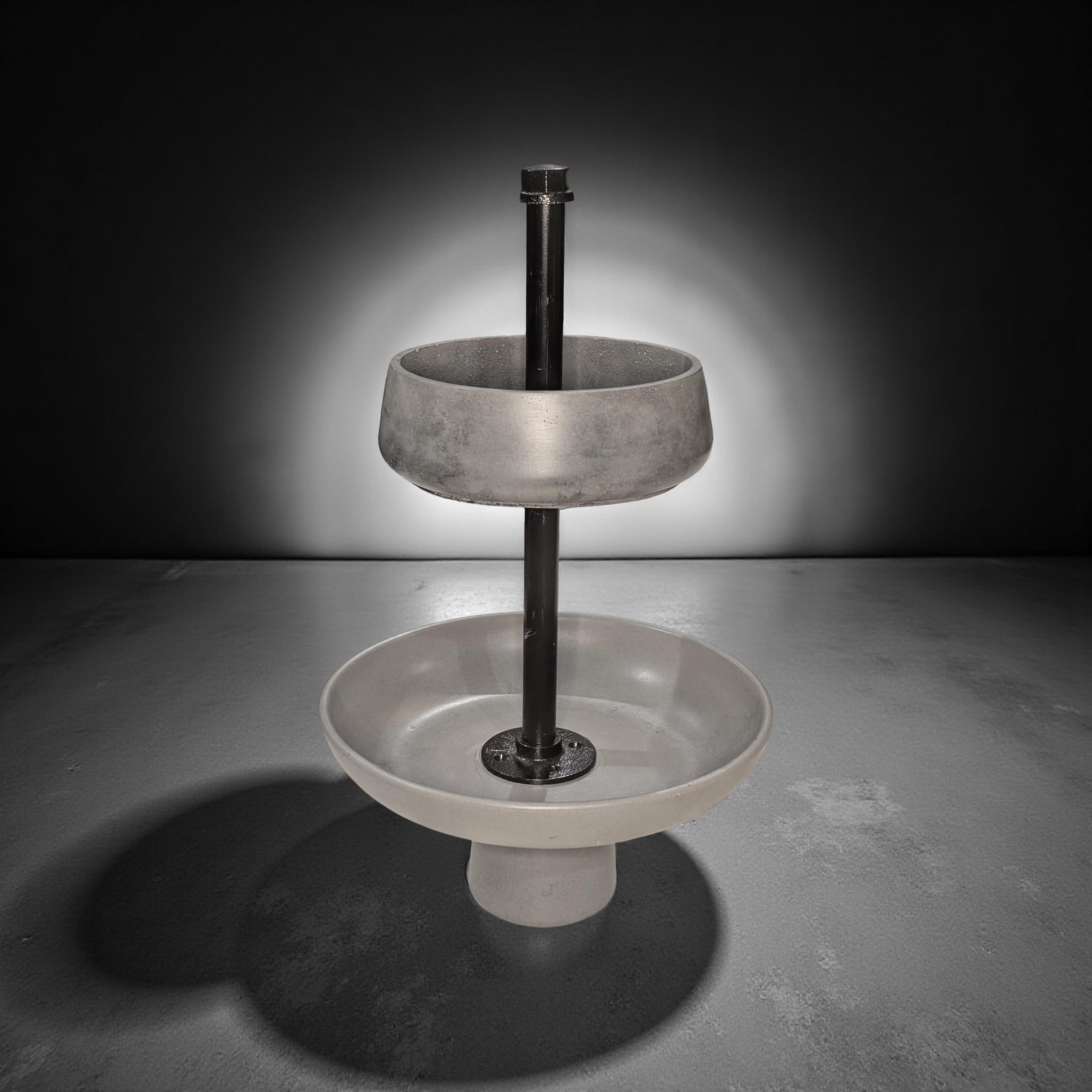 Handmade Concrete Tiered Tray with Adjustable Top | 19&amp;quot; Tall Modern Industrial Display Stand | 2-Tier Concrete Bowl Organizer