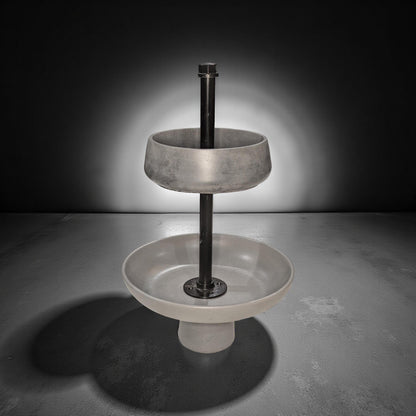 Handmade Concrete Tiered Tray with Adjustable Top | 19&amp;quot; Tall Modern Industrial Display Stand | 2-Tier Concrete Bowl Organizer