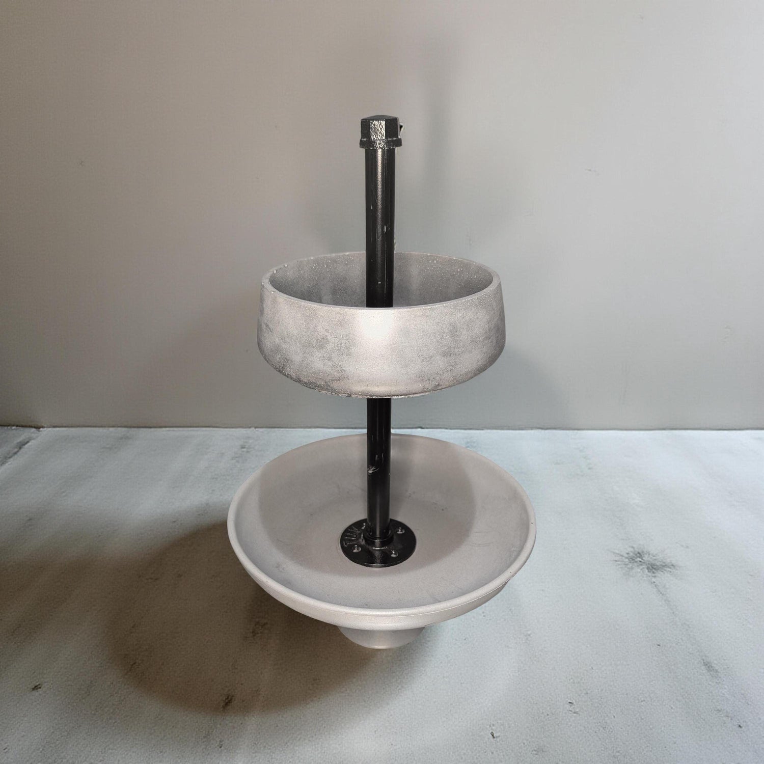 Handmade Concrete Tiered Tray with Adjustable Top | 19&amp;quot; Tall Modern Industrial Display Stand | 2-Tier Concrete Bowl Organizer