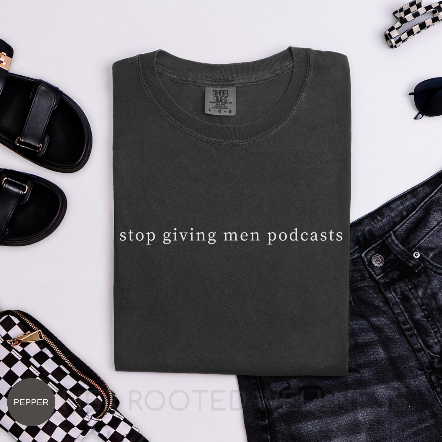 Stop Giving Men Podcasts Shirt | Funny Feminist Tee | Comfort Colors Women Empowerment T-Shirt, Humor Activist Apparel, Cheeky Feminism Gift