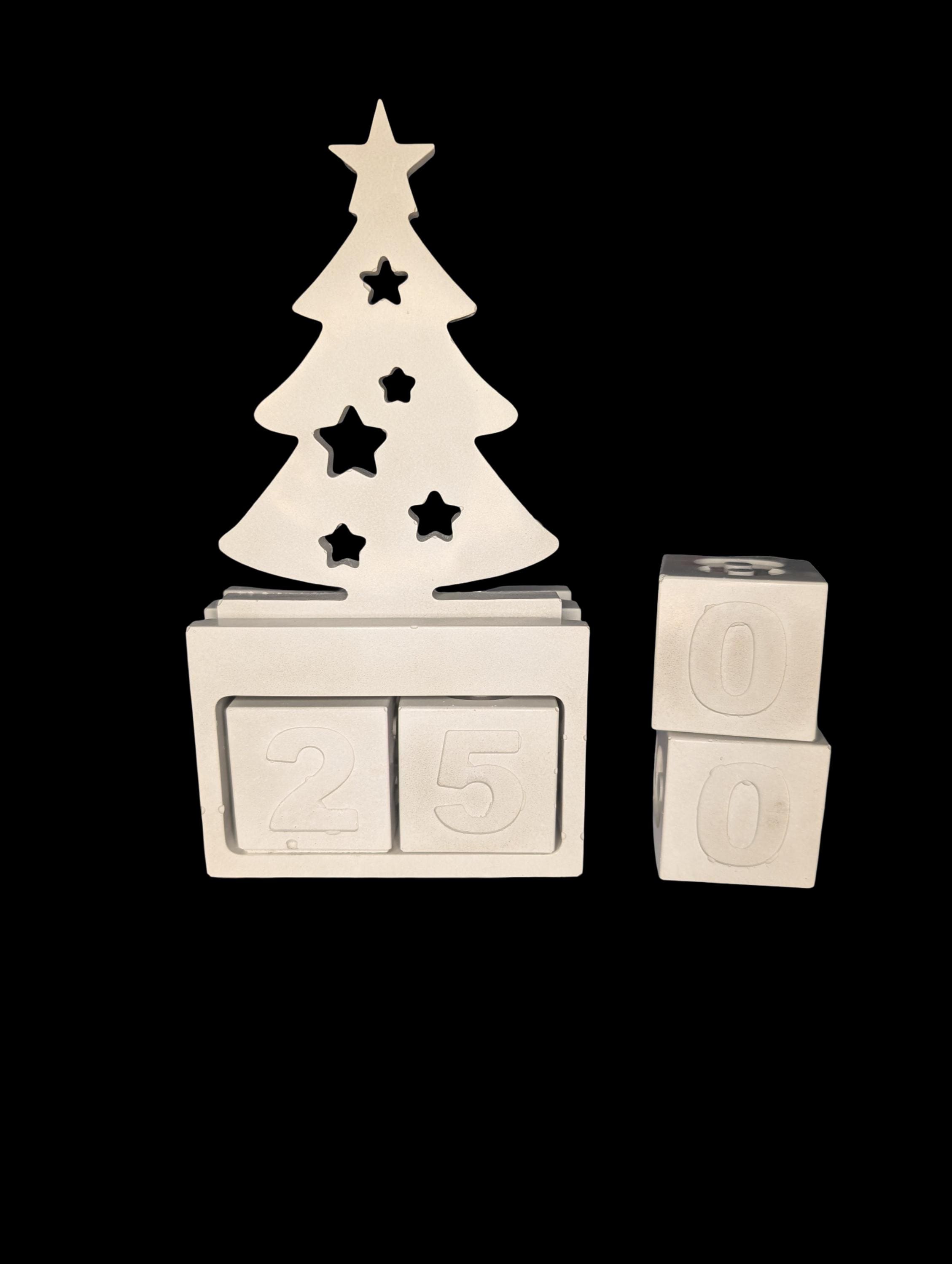 Concrete Christmas Advent Calendar | Paintable Holiday Decor | Minimalist Christmas Tree Block Set
