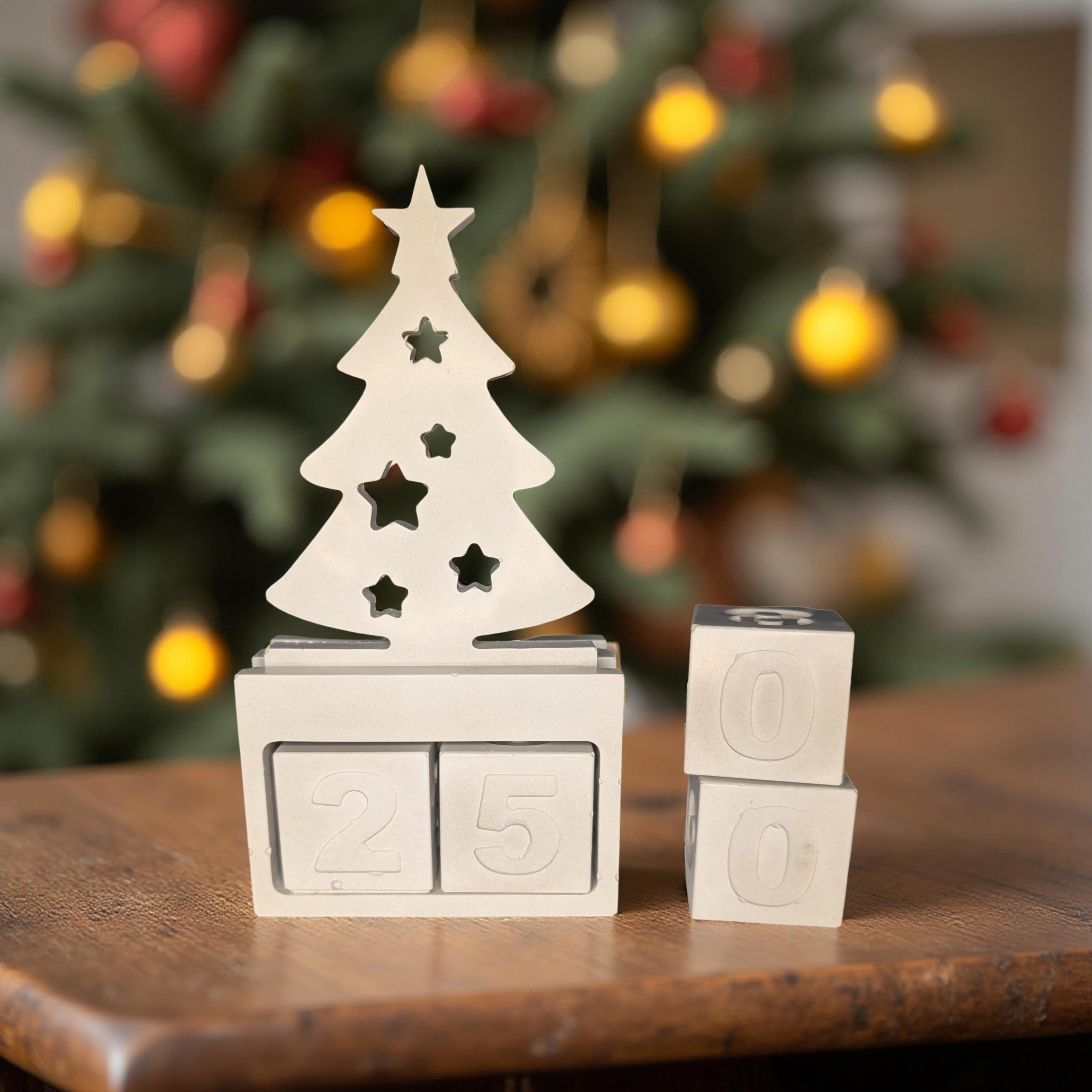 Concrete Christmas Advent Calendar | Paintable Holiday Decor | Minimalist Christmas Tree Block Set