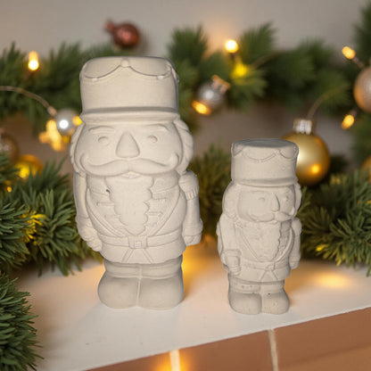 Handmade Concrete Nutcracker Figurines (6 &amp; 4 Inches Tall) | Paintable or Hand-Painted Christmas Decor | Modern Holiday Shelf Accent