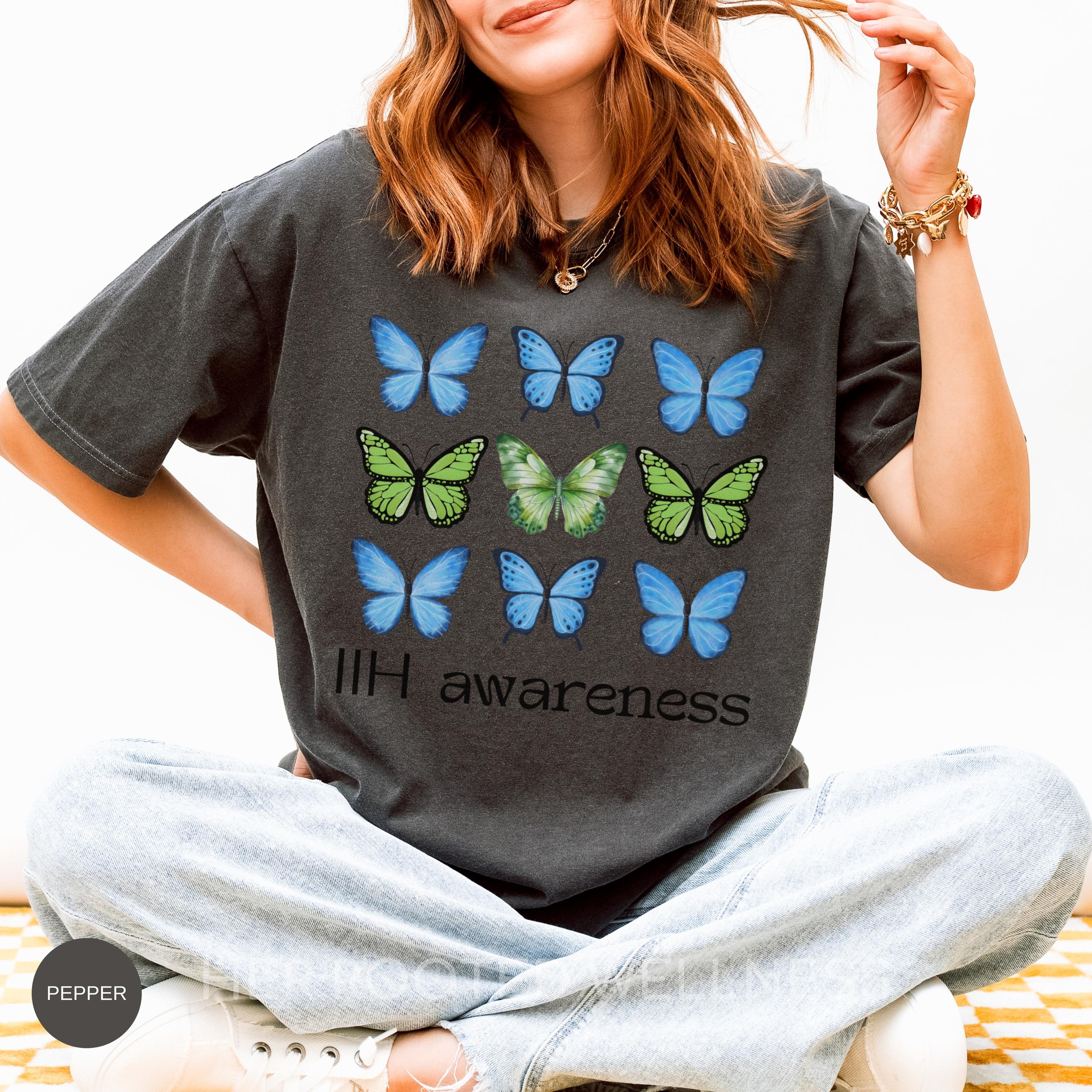 IIH Awareness Shirt | Butterfly Idiopathic Intracranial Hypertension Tee | Comfort Colors Pseudotumor Cerebri Tshirt, Blue Green Ribbon Gift