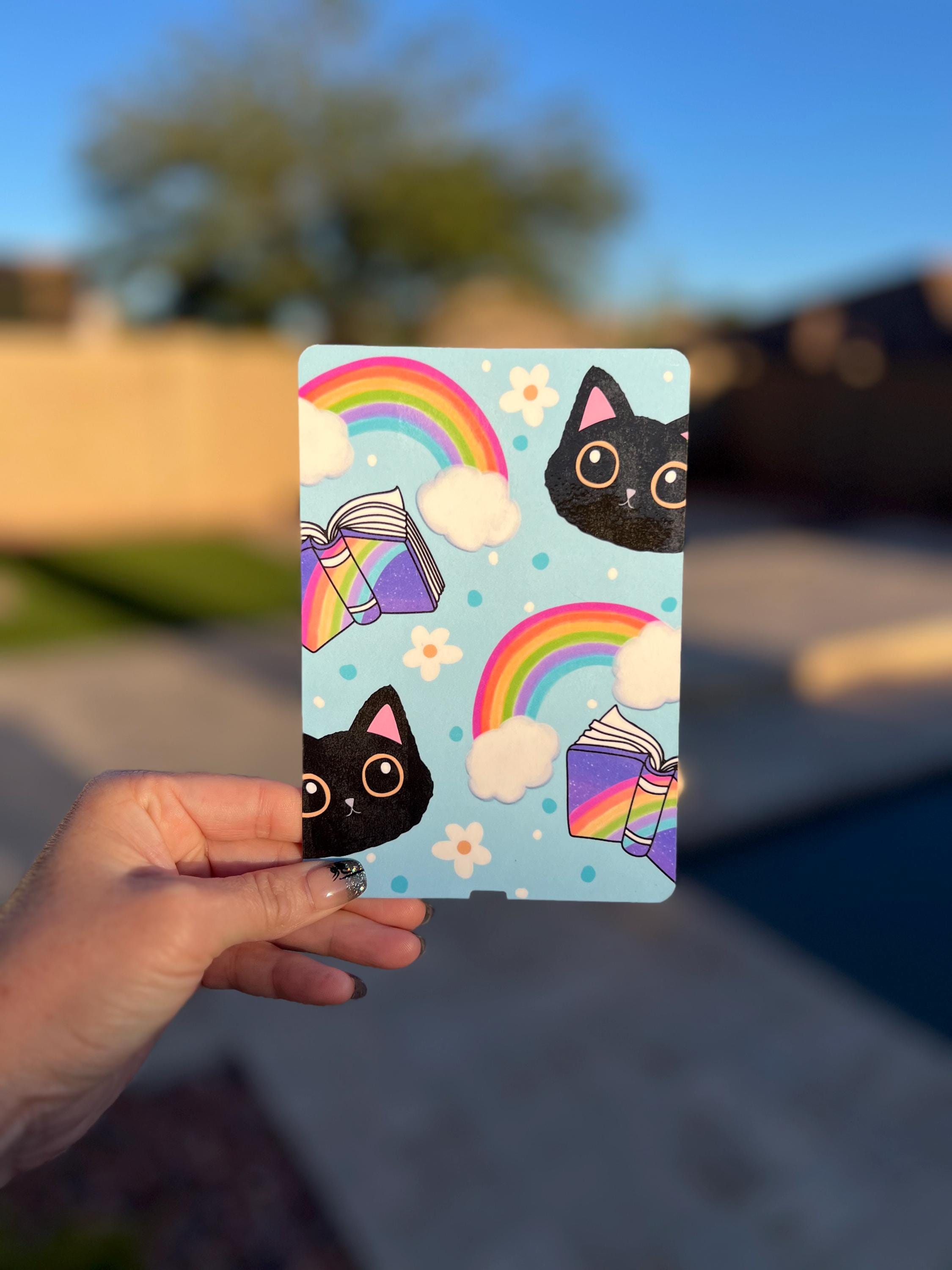 Rainbow Cat Kindle Insert – E-Reader Case Art, Holographic or Clear Bookish Accessory, Cute Cat Lover Gift, Book Lover Reading Insert