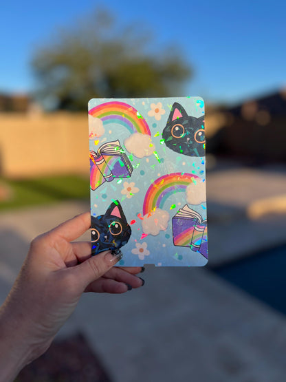 Rainbow Cat Kindle Insert – E-Reader Case Art, Holographic or Clear Bookish Accessory, Cute Cat Lover Gift, Book Lover Reading Insert
