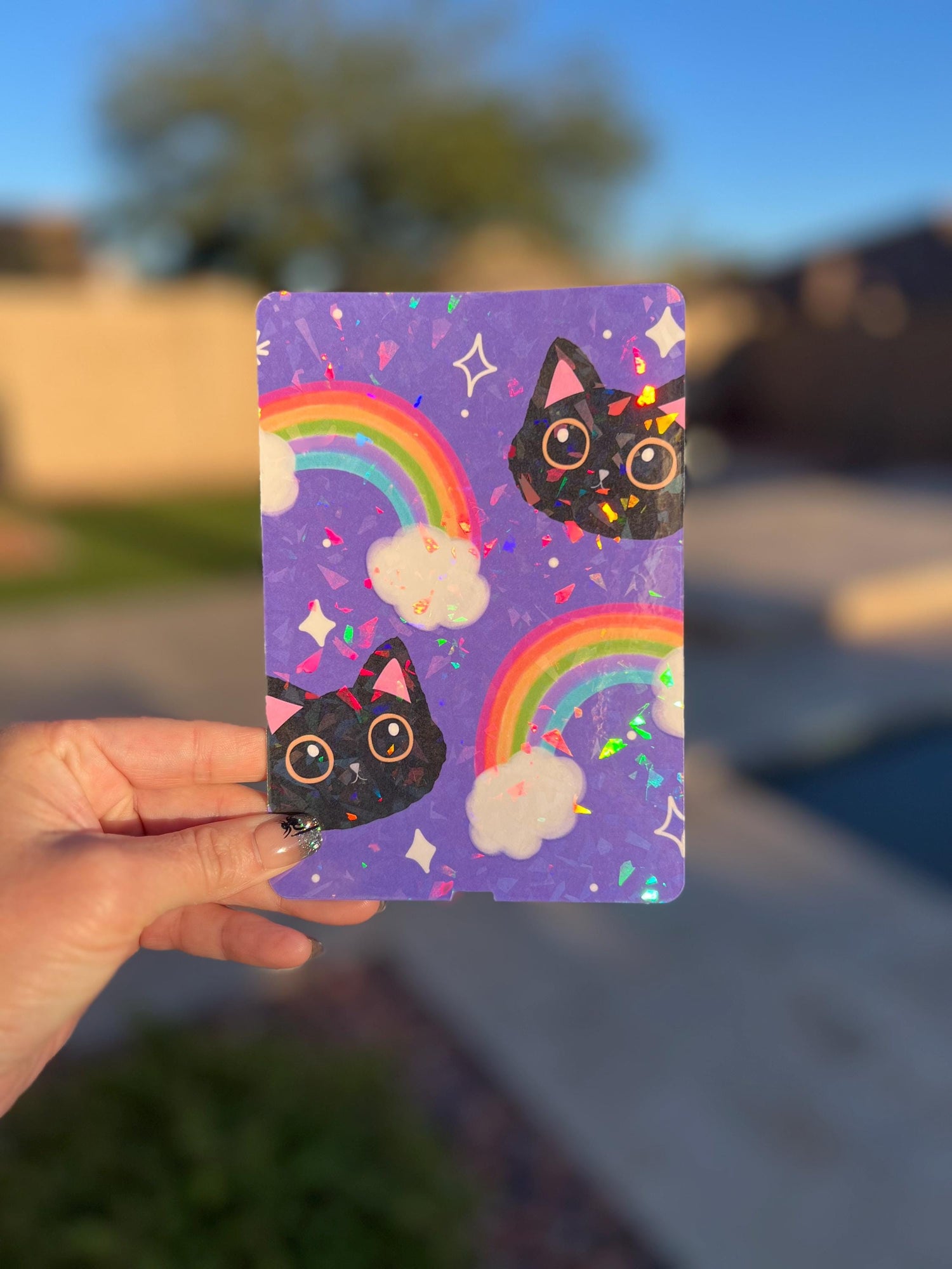 Rainbow Cat Kindle Insert – E-Reader Case Art, Holographic or Clear Bookish Accessory, Cute Cat Lover Gift, Book Lover Reading Insert