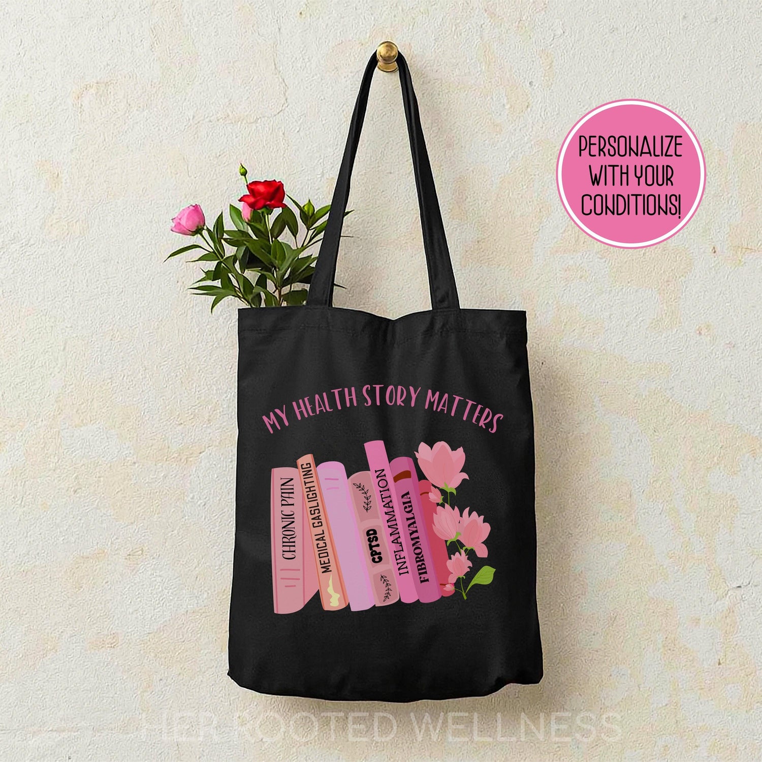 Custom Chronic Illness Tote | Personalized New Diagnosis Bag | Invisible Illness Bookish Support Gift | Hidden Disability Spoonie Canvas Bag