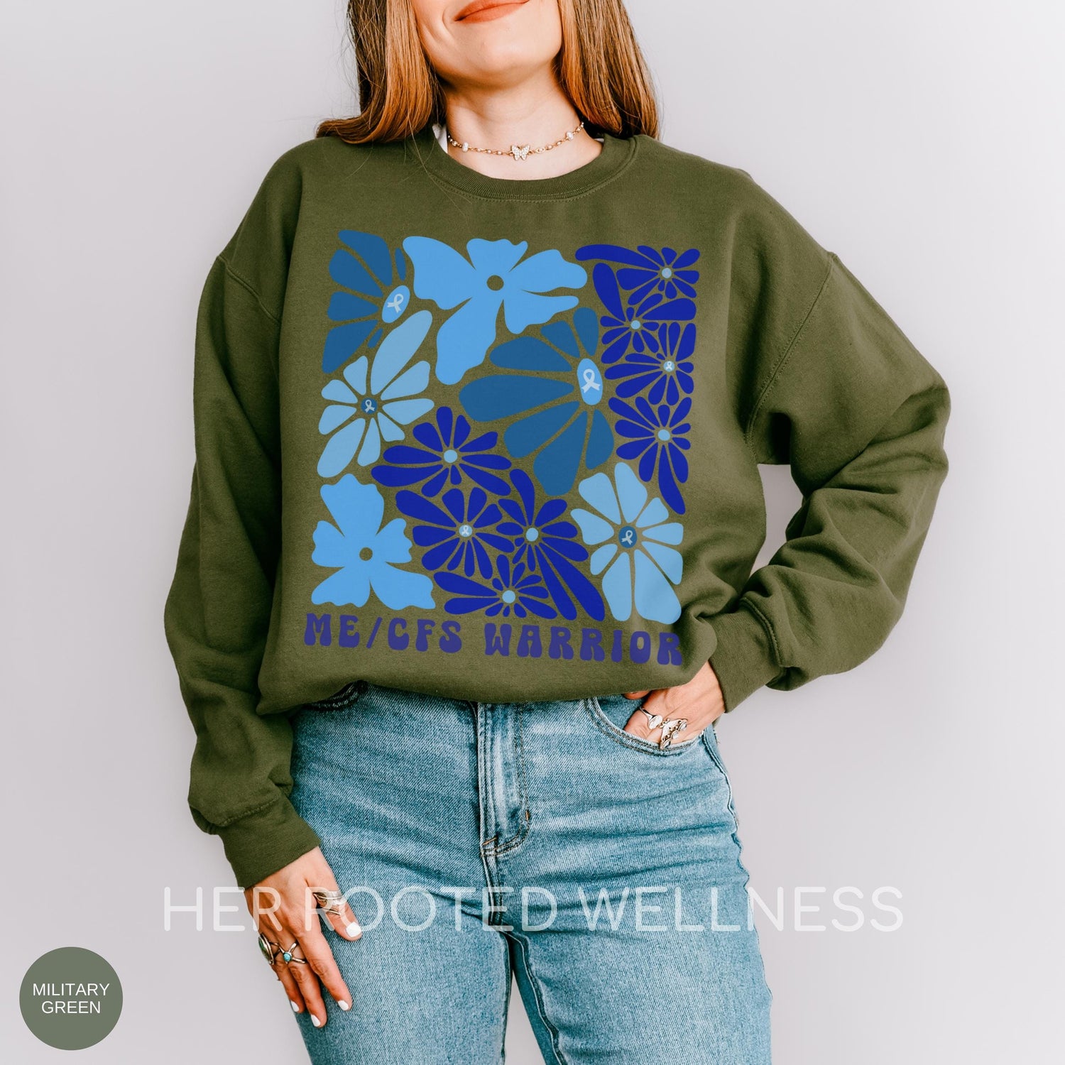 ME CFS Awareness Sweatshirt | Myalgic Encephalomyelitis Sweater, Chronic Fatigue Syndrome Warrior Gift, MECFS Explained Blue Ribbon Crewneck
