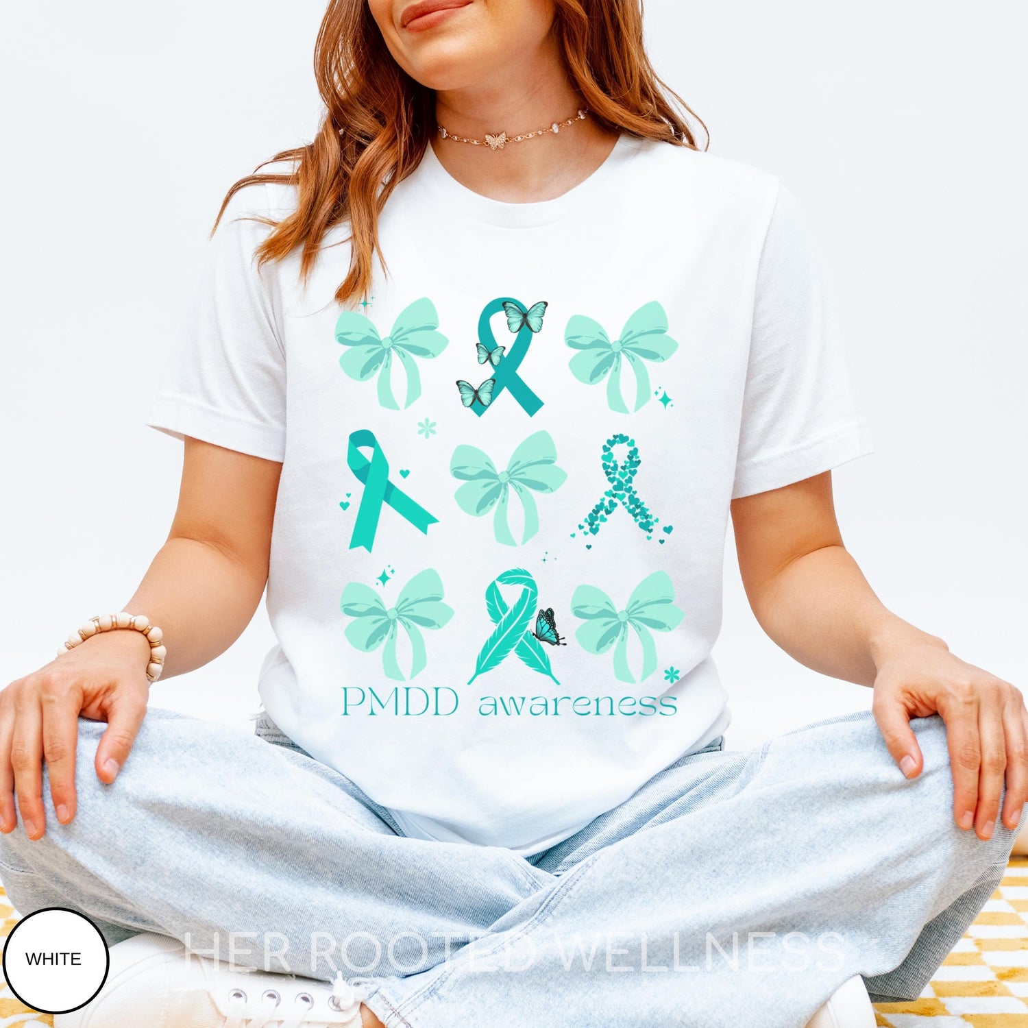 Coquette Bows and Ribbons PMDD Awareness Shirt | Teal Premenstrual Dysphoric Disorder Awareness Tee | Support Gift for Women with PMDD