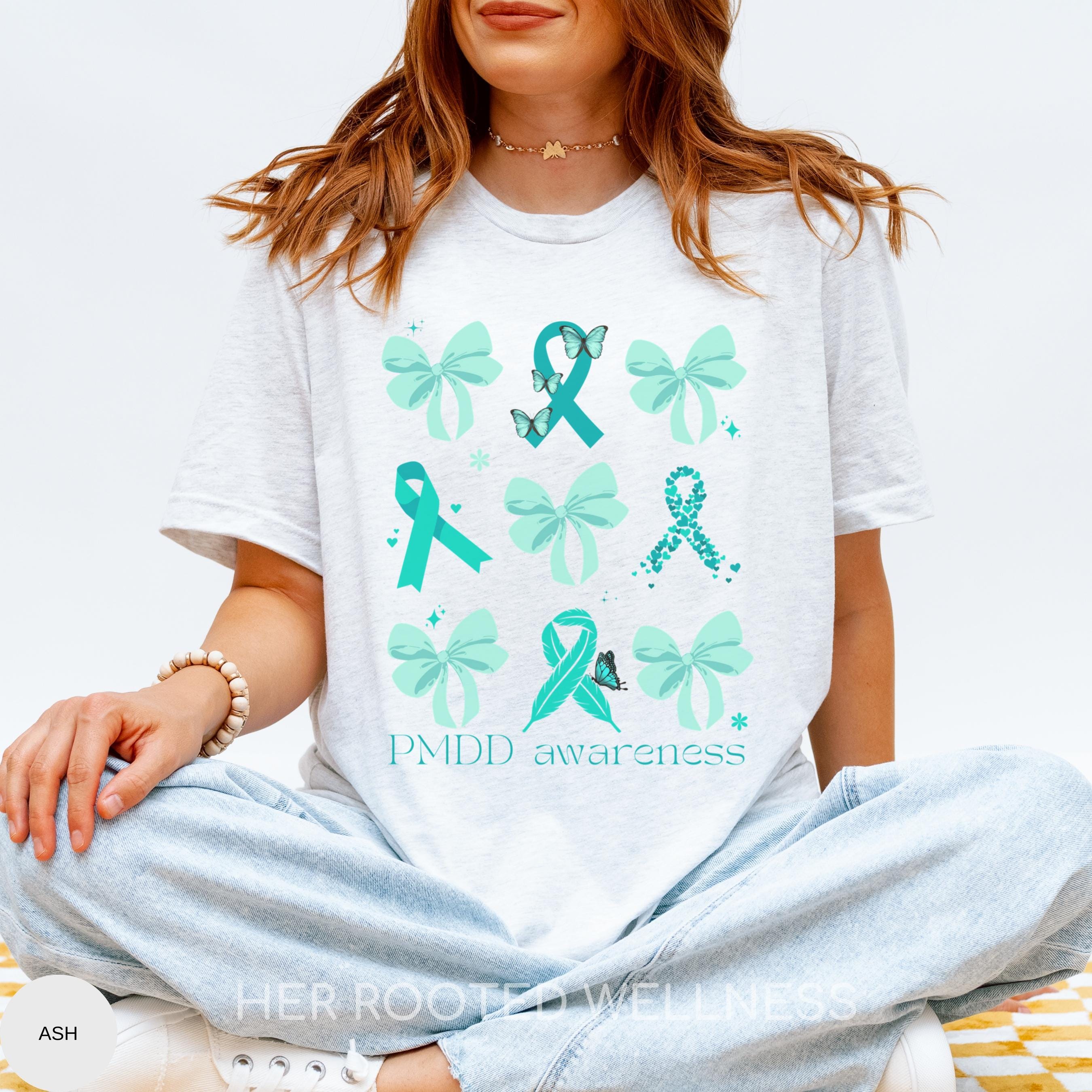 Coquette Bows and Ribbons PMDD Awareness Shirt | Teal Premenstrual Dysphoric Disorder Awareness Tee | Support Gift for Women with PMDD