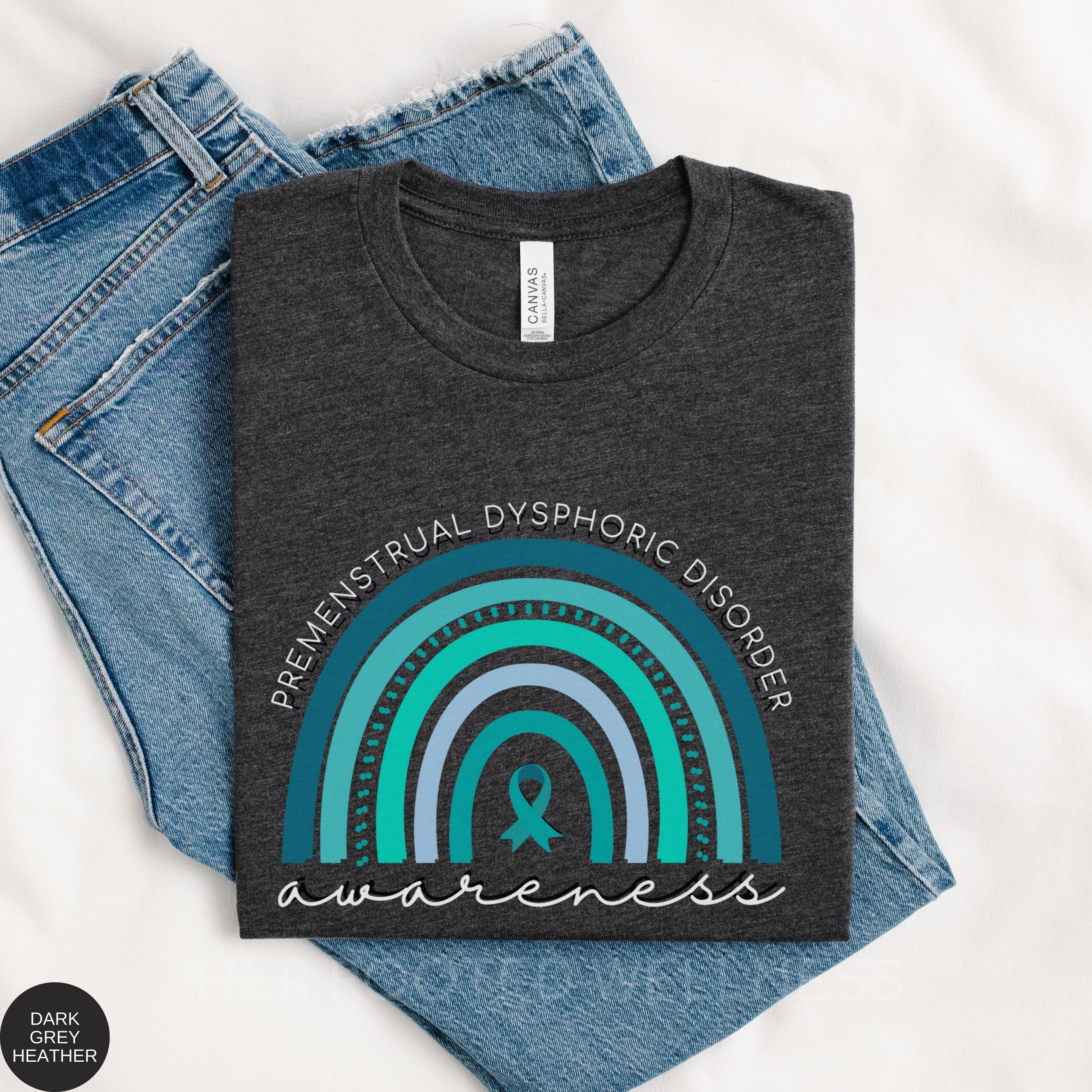 PMDD Awareness Shirt | Premenstrual Dysphoric Disorder T-Shirt | Support Gift Idea | Teal Ribbon Advocacy Apparel | Boho Rainbow PMDD Tee