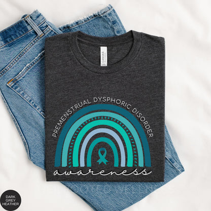 PMDD Awareness Shirt | Premenstrual Dysphoric Disorder T-Shirt | Support Gift Idea | Teal Ribbon Advocacy Apparel | Boho Rainbow PMDD Tee