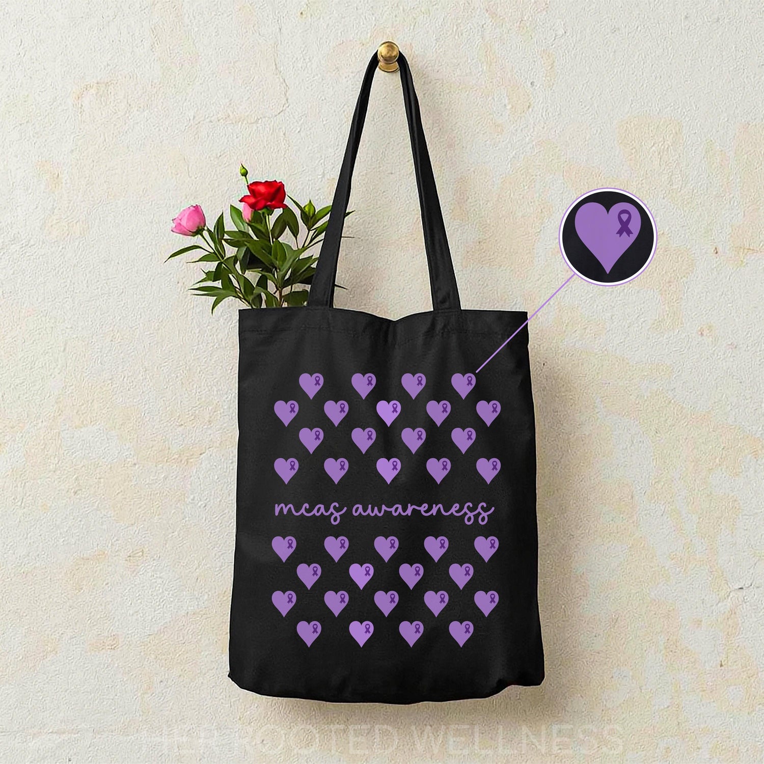 MCAS Awareness Tote Bag | Mast Cell Activation Syndrome Support Gift | Purple Ribbon Canvas Bag | MCA Syndrome Reusable Cotton Grocery Bag