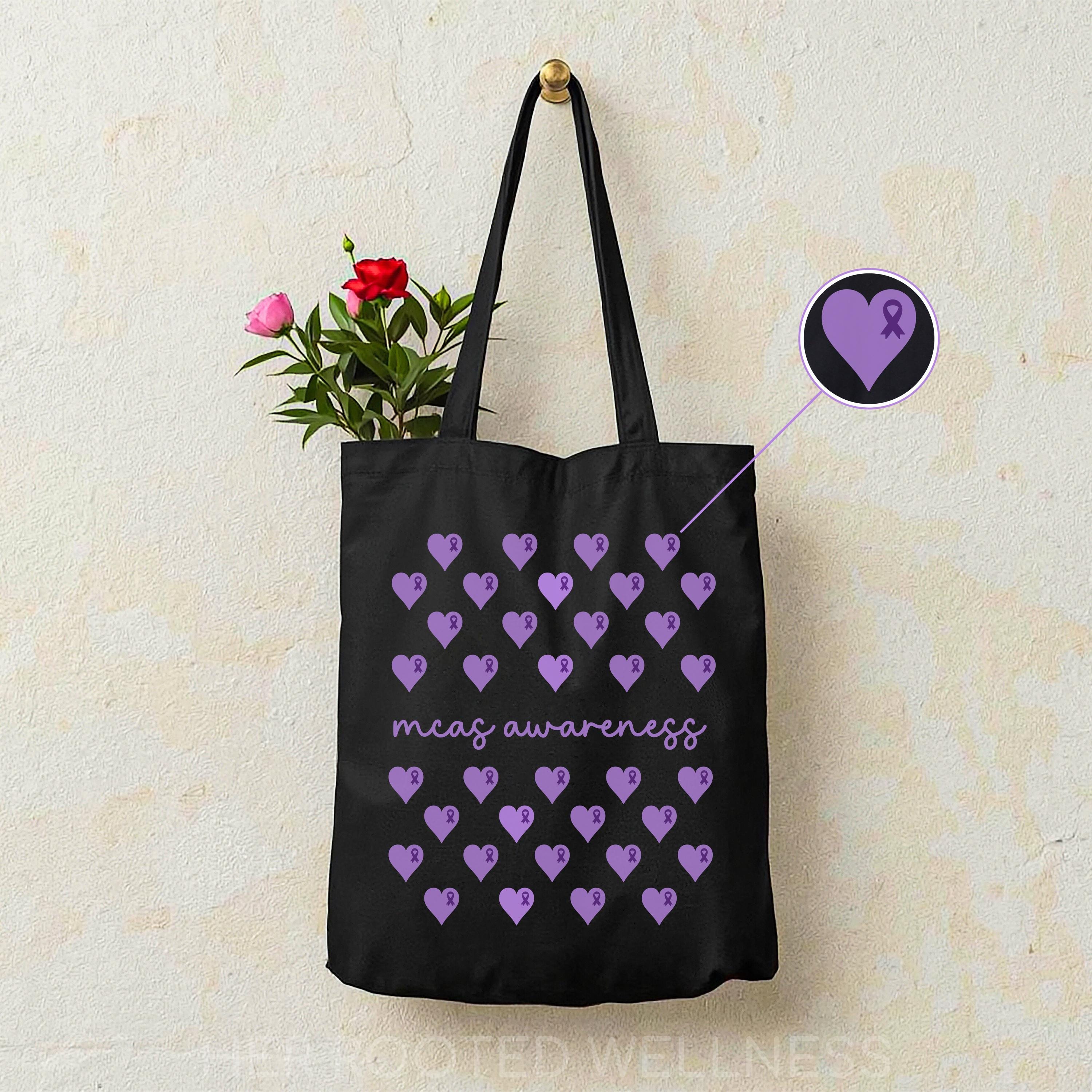 MCAS Awareness Tote Bag | Mast Cell Activation Syndrome Support Gift | Purple Ribbon Canvas Bag | MCA Syndrome Reusable Cotton Grocery Bag