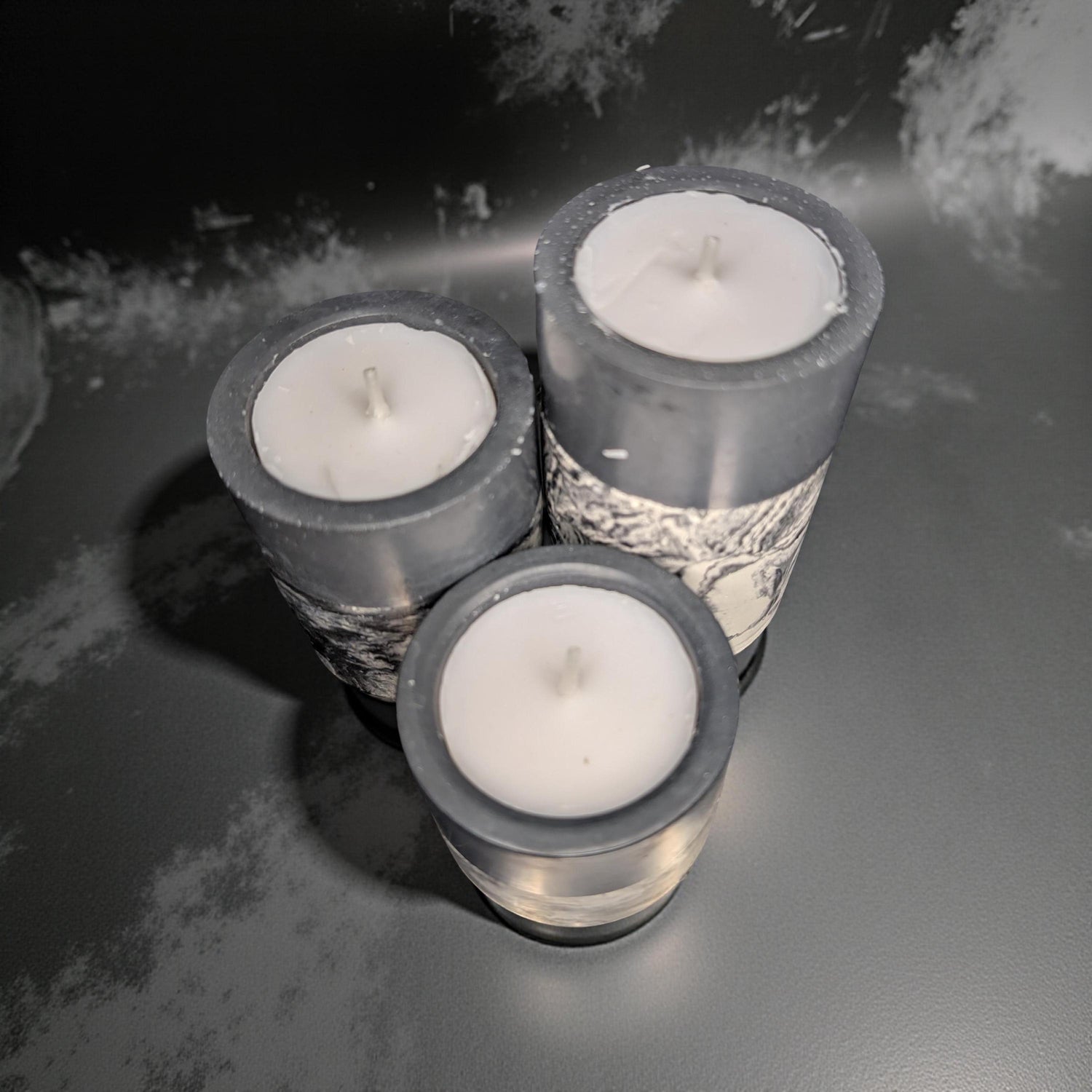 Set of 3 Concrete Tea Light Candle Holders – Gray &amp; Marble Half Design | Modern Minimalist Home Decor | Handmade Cement Candle Set
