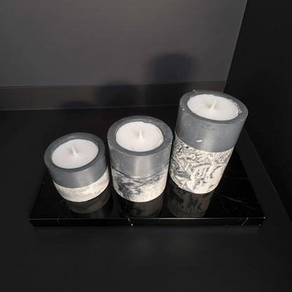 Set of 3 Concrete Tea Light Candle Holders – Gray &amp; Marble Half Design | Modern Minimalist Home Decor | Handmade Cement Candle Set