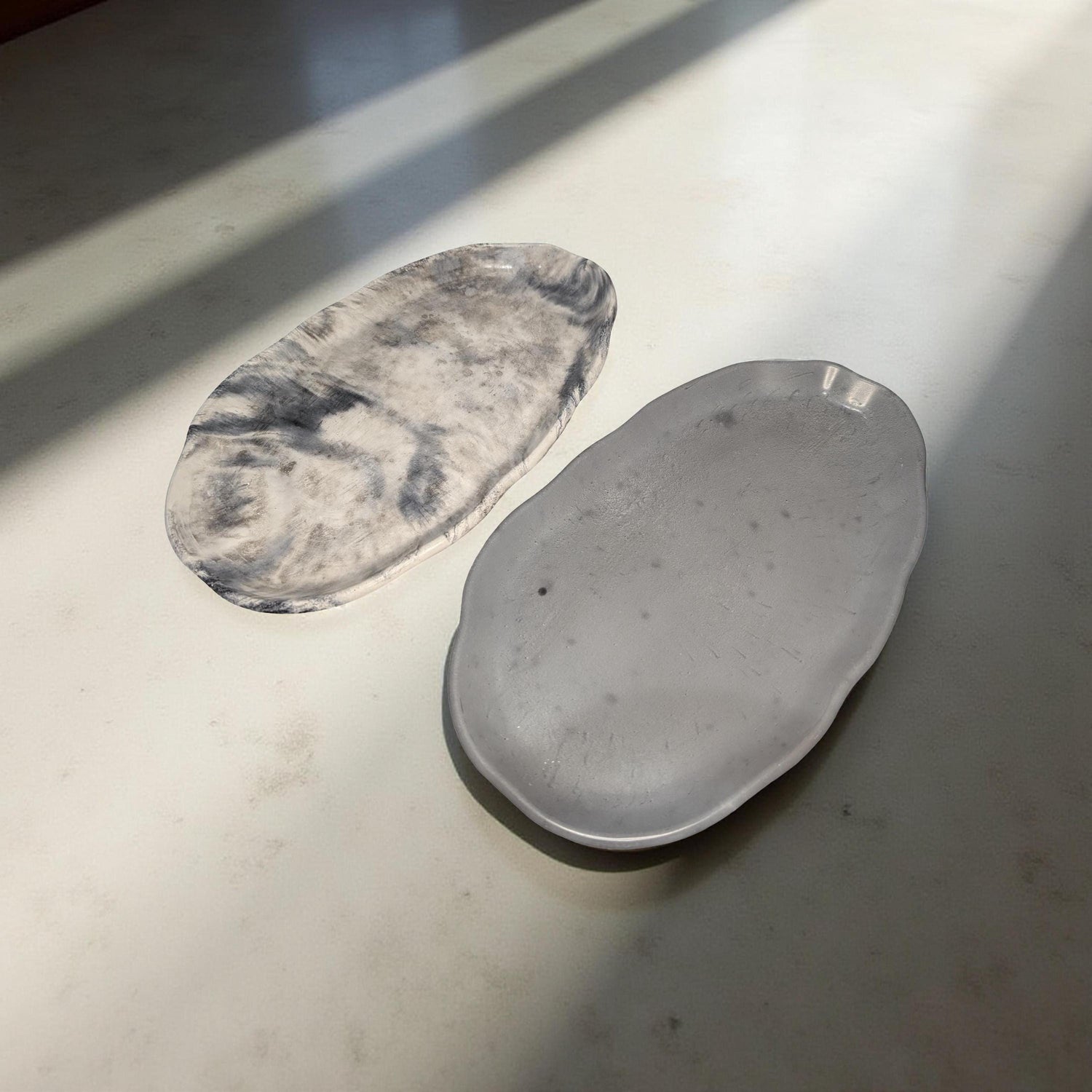 Irregular Oval Concrete Tray | Modern Decorative Dish | Half &amp; Half, Marble, or Gray Finish
