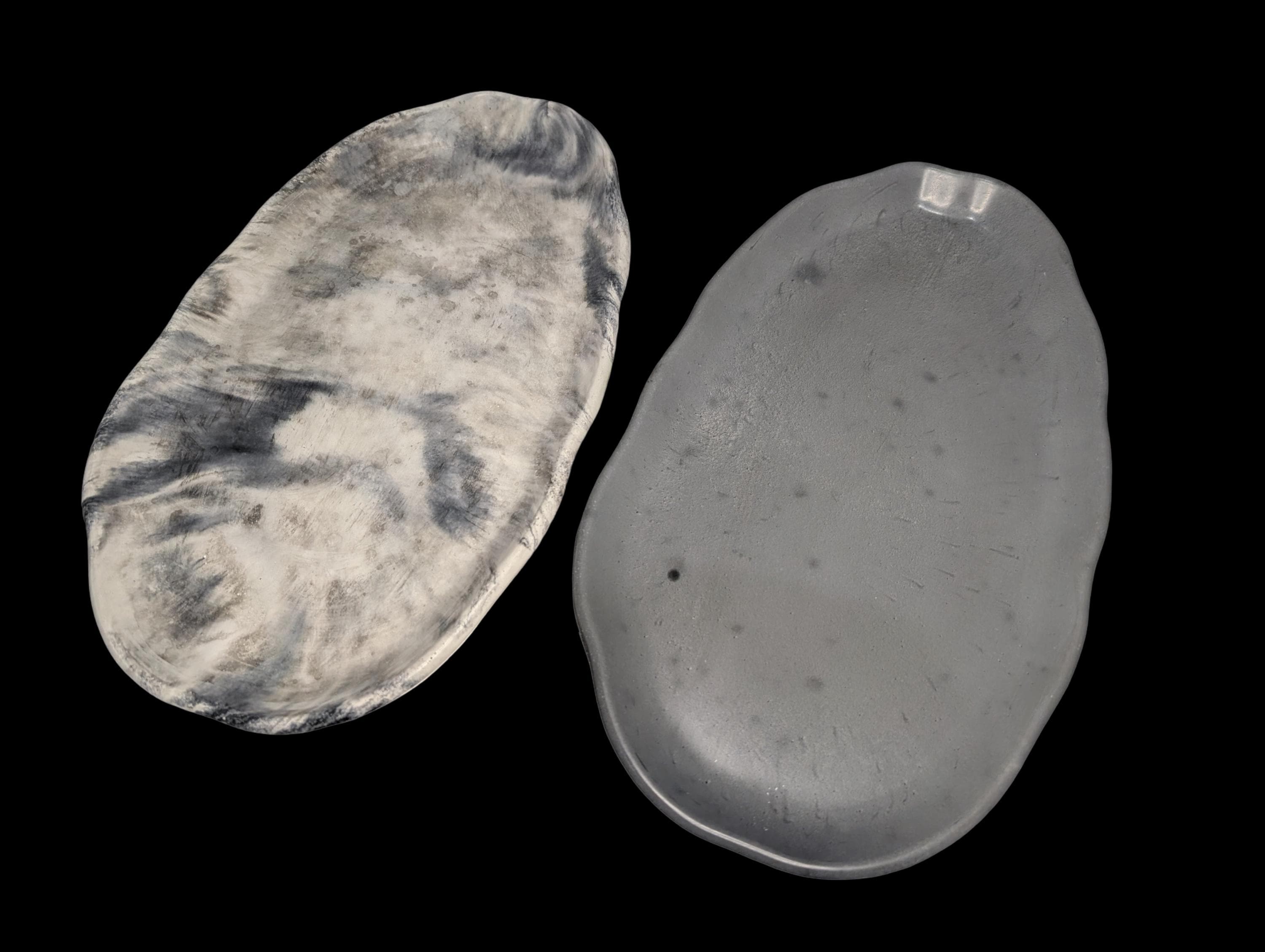 Irregular Oval Concrete Tray | Modern Decorative Dish | Half &amp; Half, Marble, or Gray Finish