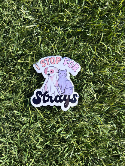 I Stop for Strays Sticker, Rescue Dog and Cat Decal, Animal Lover Gift, 2 or 3 Inch, Clear or Holographic