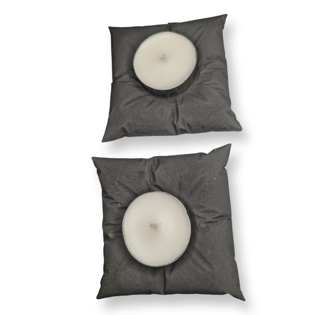 Concrete Pillow Tealight Candle Holders – Set of 2 | Minimalist Home Decor | Handmade Modern Concrete Tea Light Set in Natural or Gray