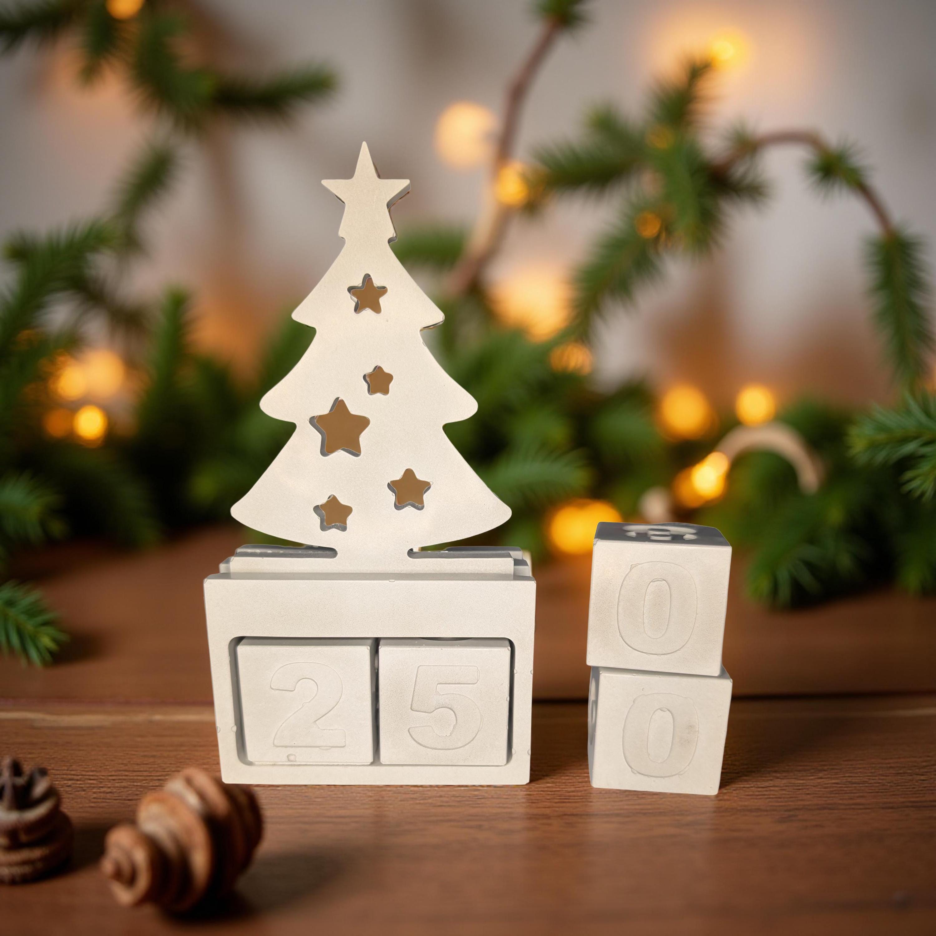 Concrete Christmas Advent Calendar | Paintable Holiday Decor | Minimalist Christmas Tree Block Set