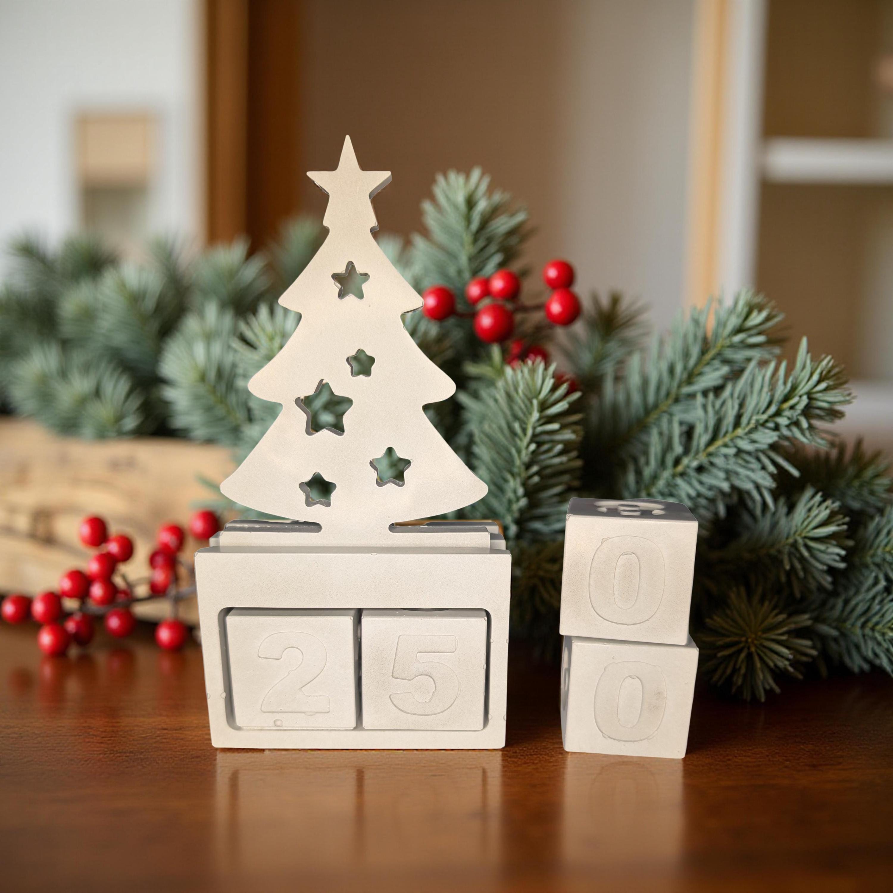 Concrete Christmas Advent Calendar | Paintable Holiday Decor | Minimalist Christmas Tree Block Set