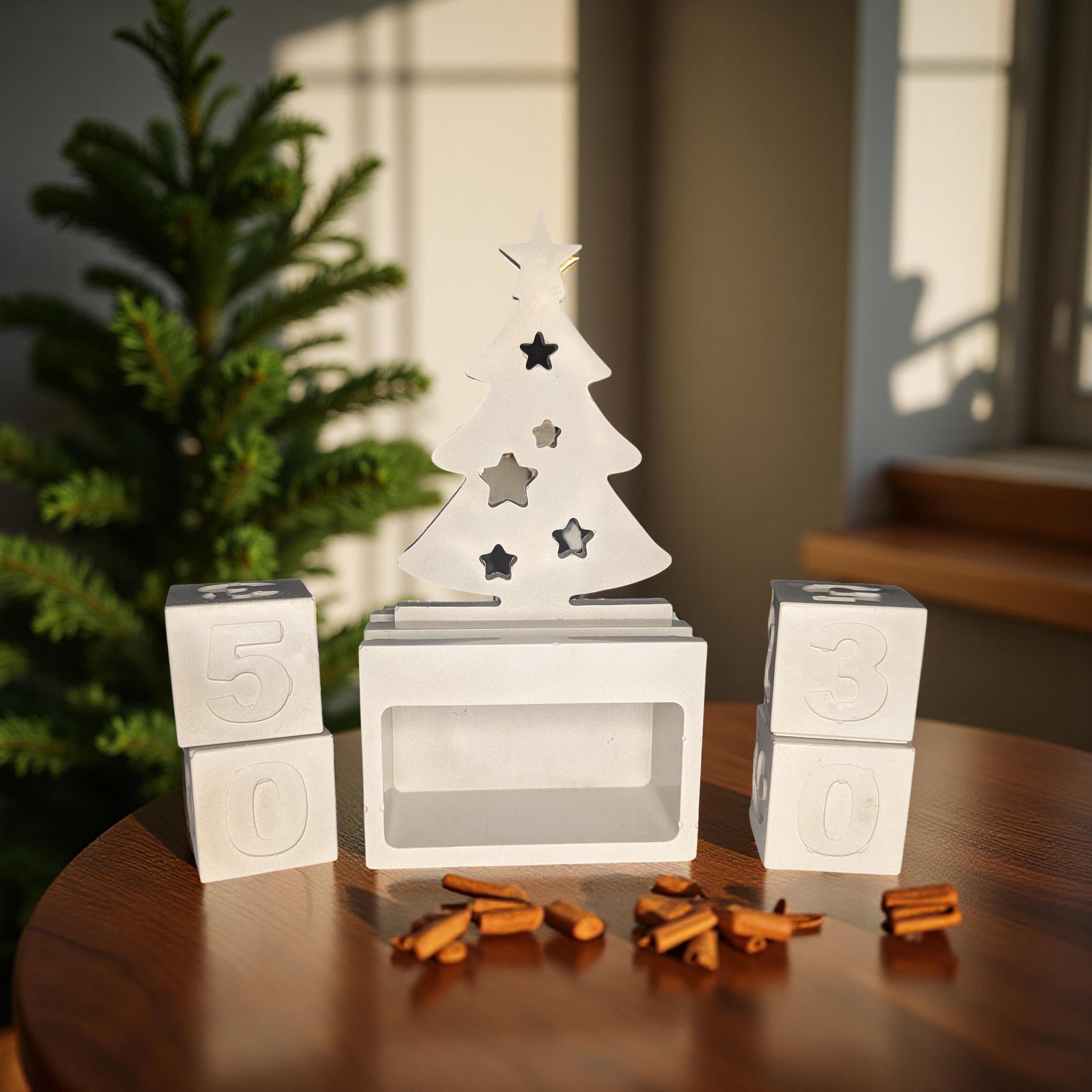 Concrete Christmas Advent Calendar | Paintable Holiday Decor | Minimalist Christmas Tree Block Set