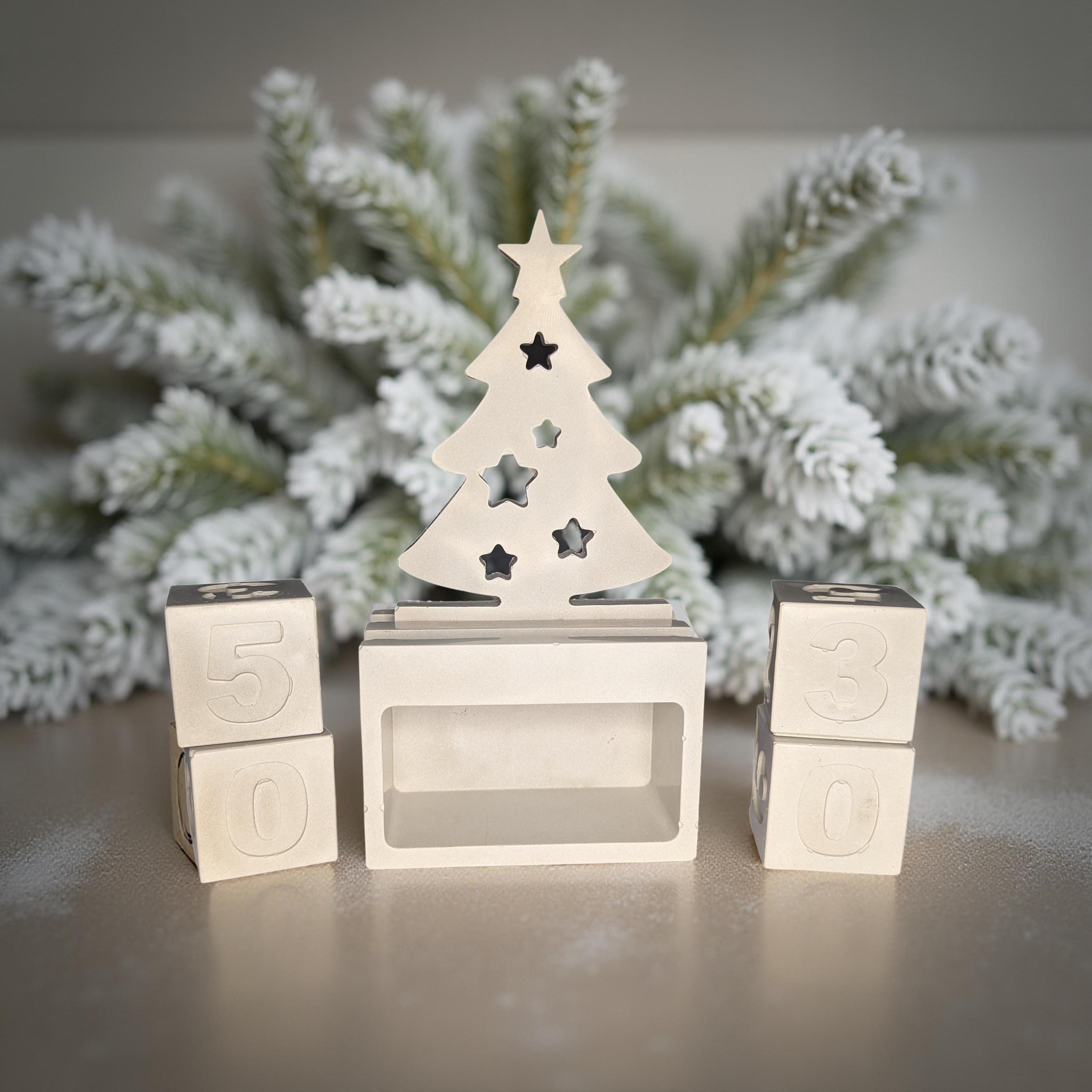 Concrete Christmas Advent Calendar | Paintable Holiday Decor | Minimalist Christmas Tree Block Set