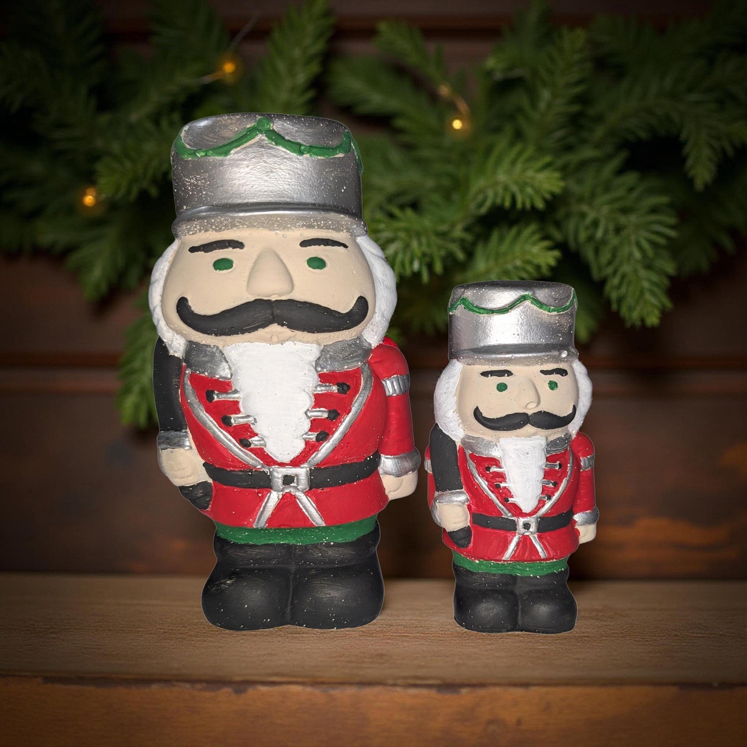 Handmade Concrete Nutcracker Figurines (6 &amp; 4 Inches Tall) | Paintable or Hand-Painted Christmas Decor | Modern Holiday Shelf Accent