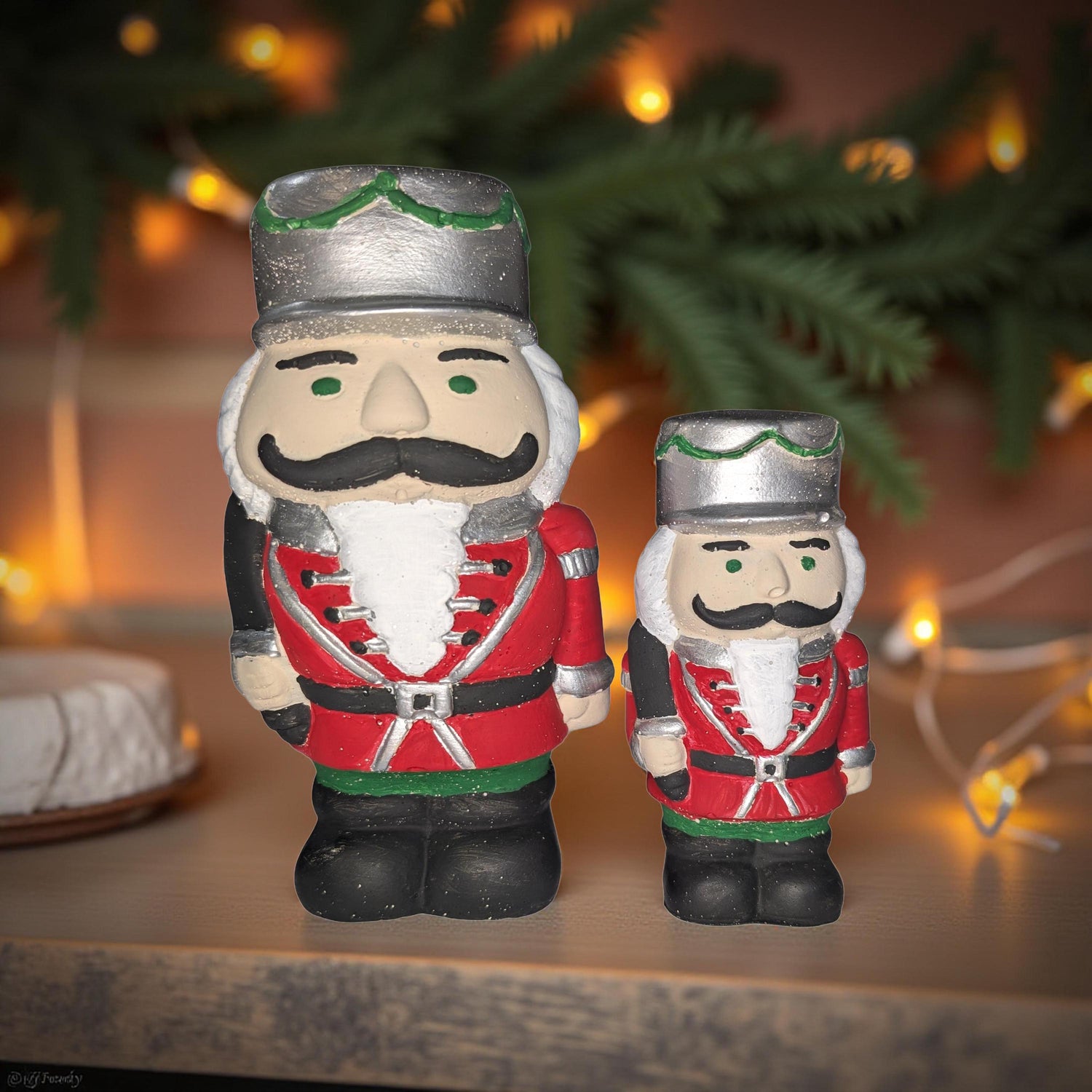 Handmade Concrete Nutcracker Figurines (6 &amp; 4 Inches Tall) | Paintable or Hand-Painted Christmas Decor | Modern Holiday Shelf Accent
