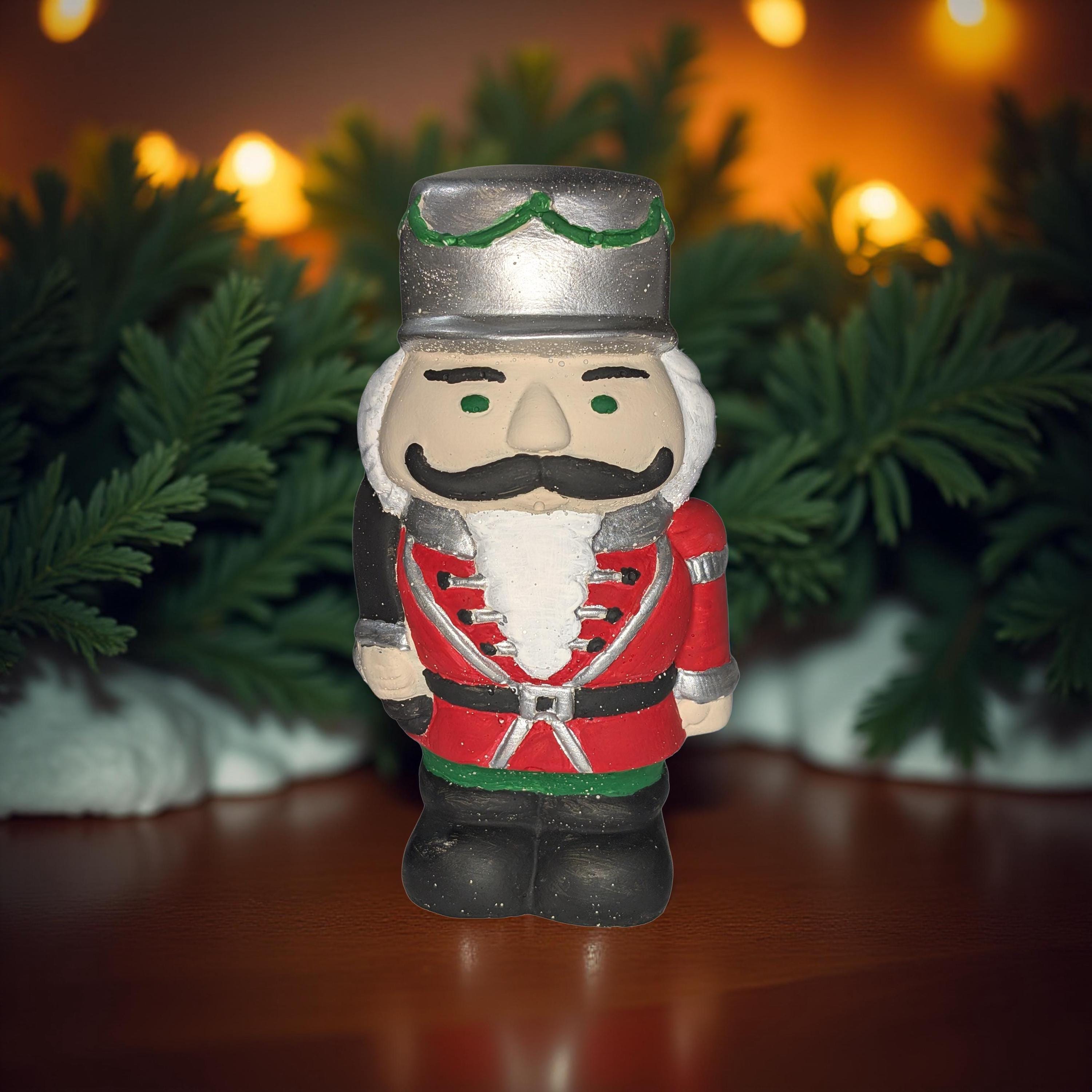 Handmade Concrete Nutcracker Figurines (6 &amp; 4 Inches Tall) | Paintable or Hand-Painted Christmas Decor | Modern Holiday Shelf Accent