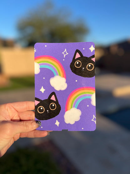 Rainbow Cat Kindle Insert – E-Reader Case Art, Holographic or Clear Bookish Accessory, Cute Cat Lover Gift, Book Lover Reading Insert