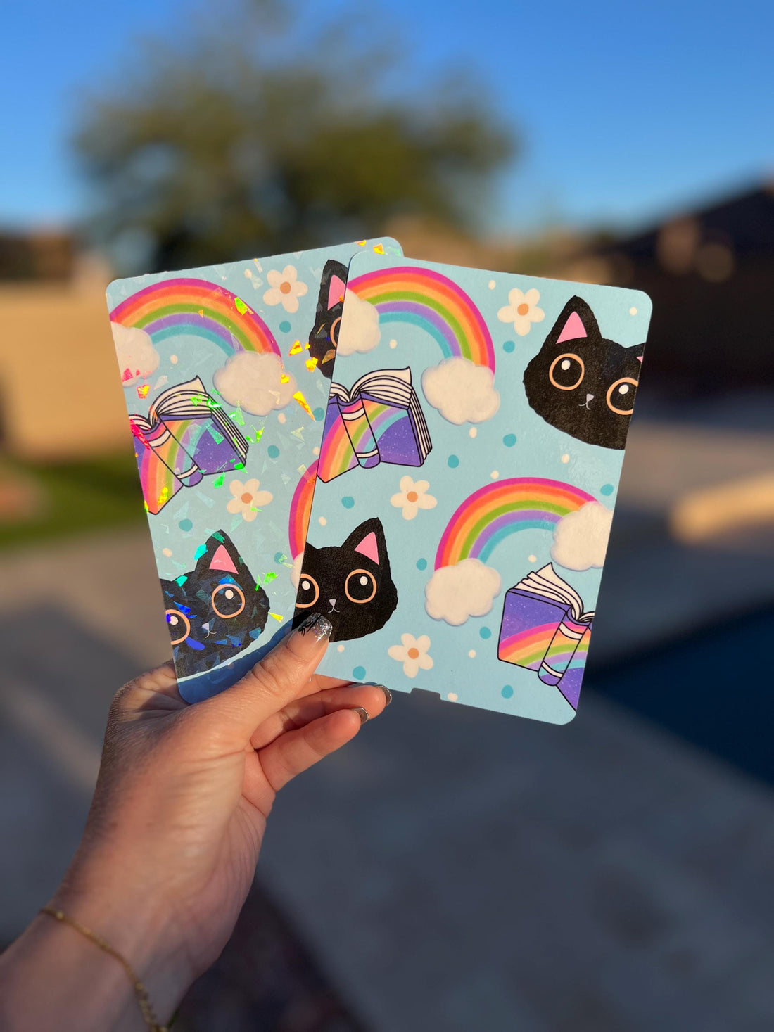 Rainbow Cat Kindle Insert – E-Reader Case Art, Holographic or Clear Bookish Accessory, Cute Cat Lover Gift, Book Lover Reading Insert