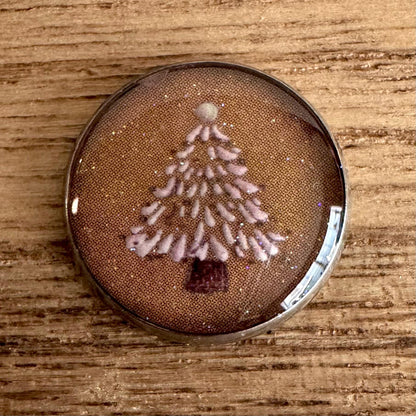 Medium Round Buttons - Snowy Pink Winter Trees with Glitter - 16mm